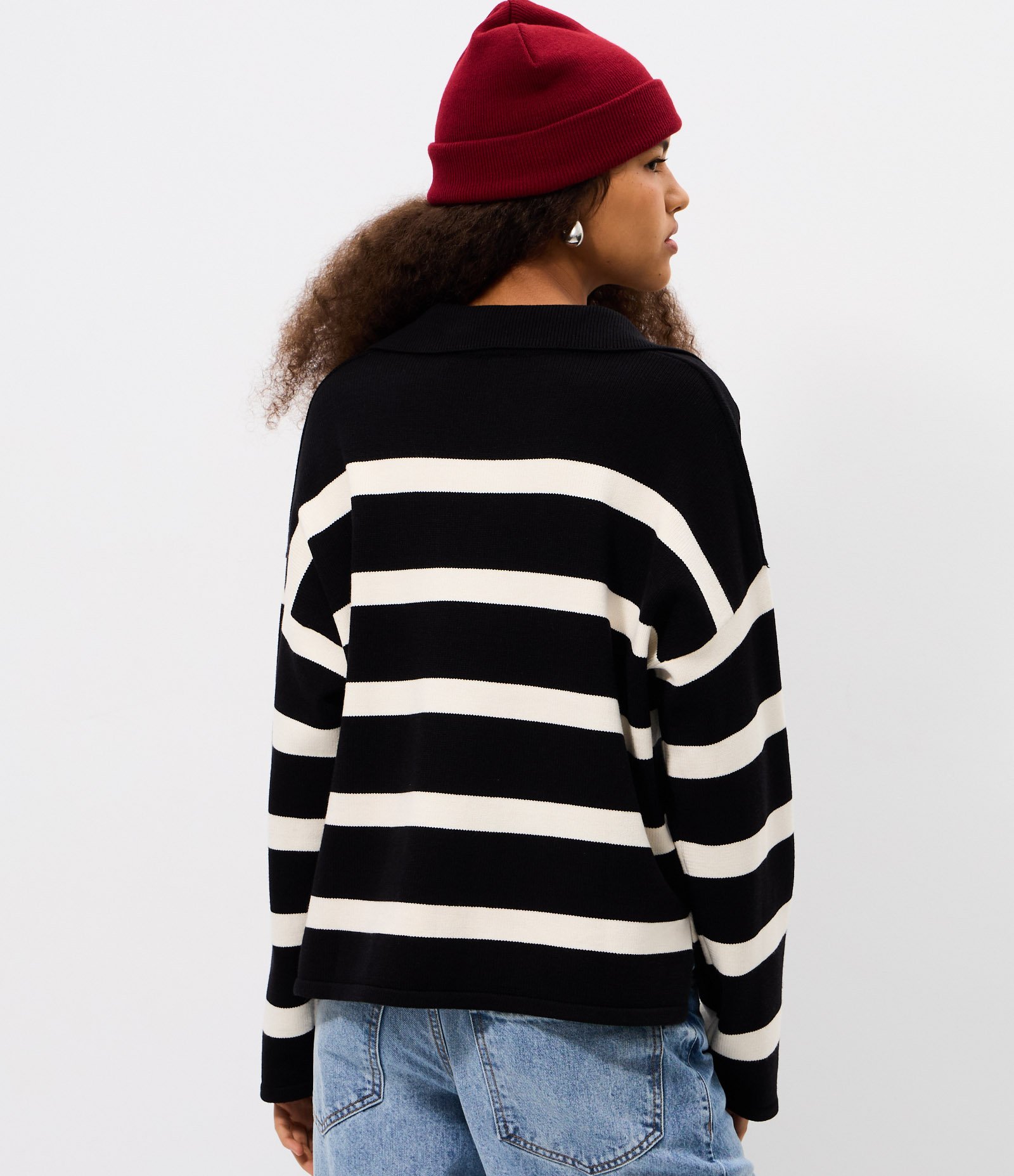 Blusa de Frio em Tricô Listrado com Gola Polo Preto 4