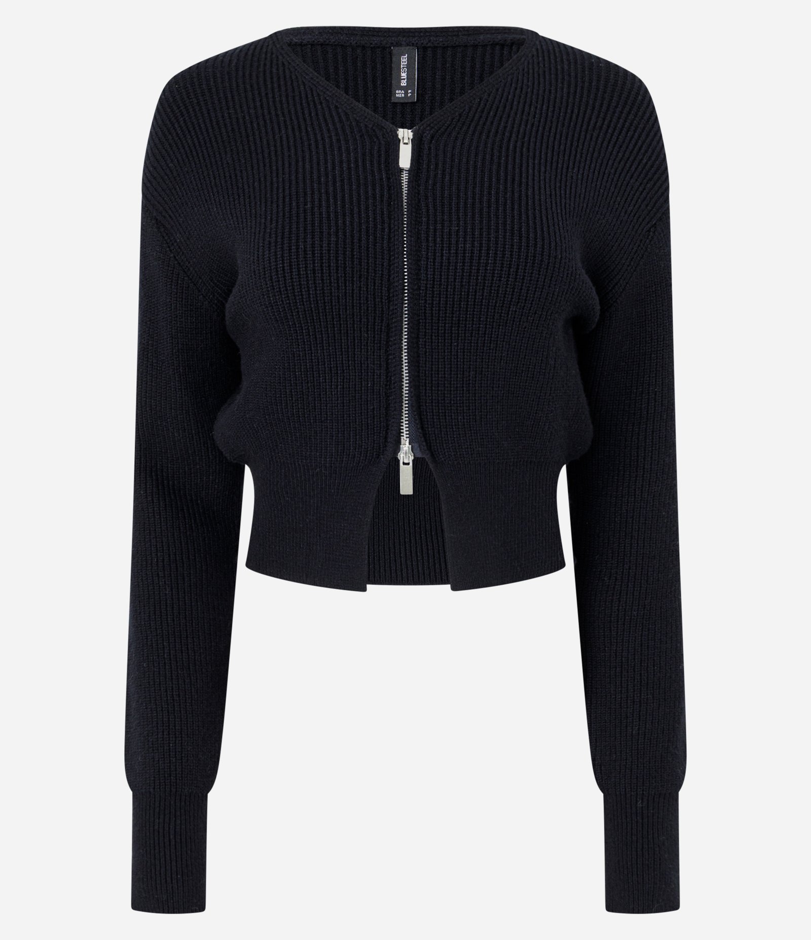 Cardigan em Tricô com Zíper Duplo e Manga Bufante Preto 5