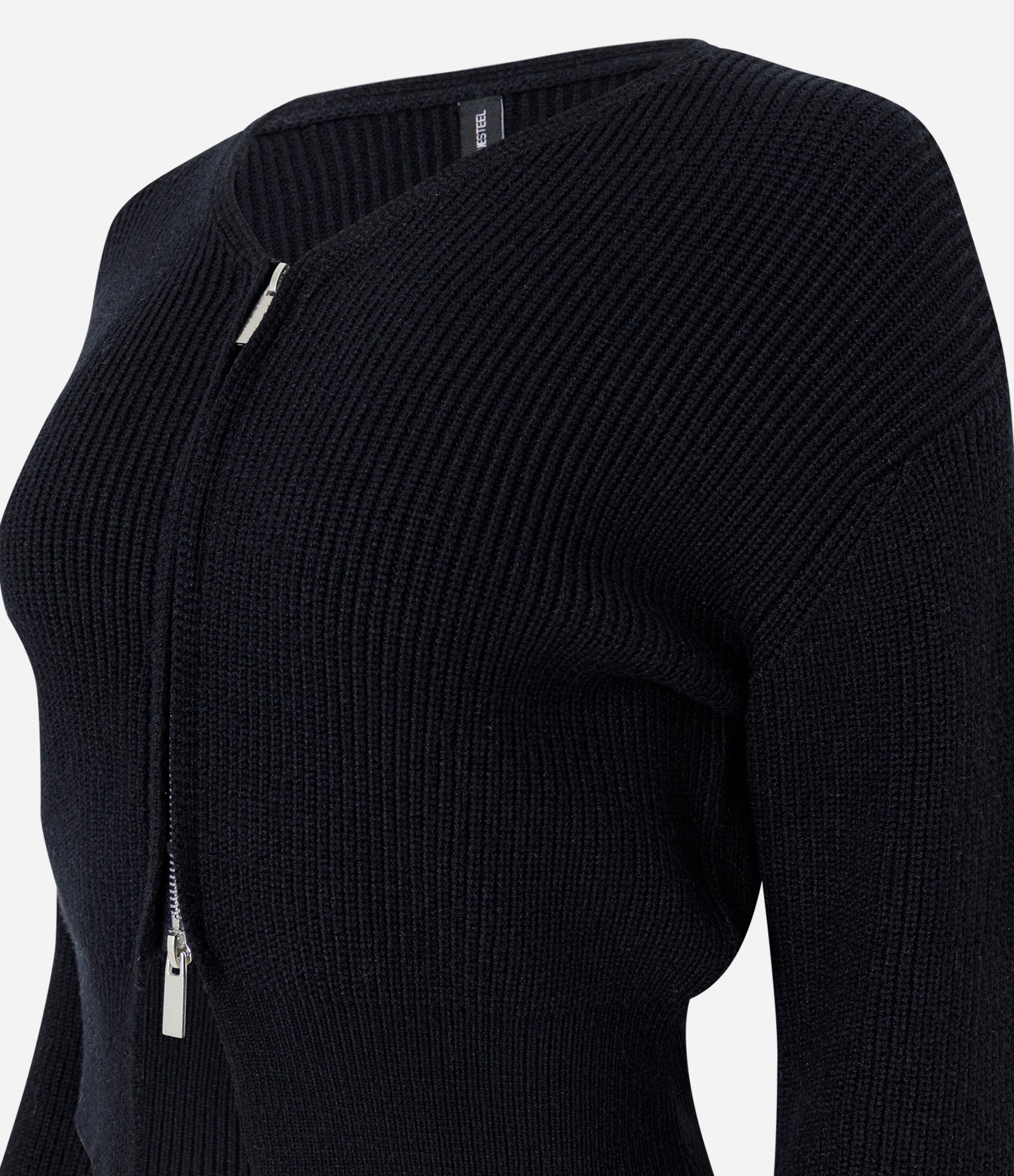Cardigan em Tricô com Zíper Duplo e Manga Bufante Preto 6