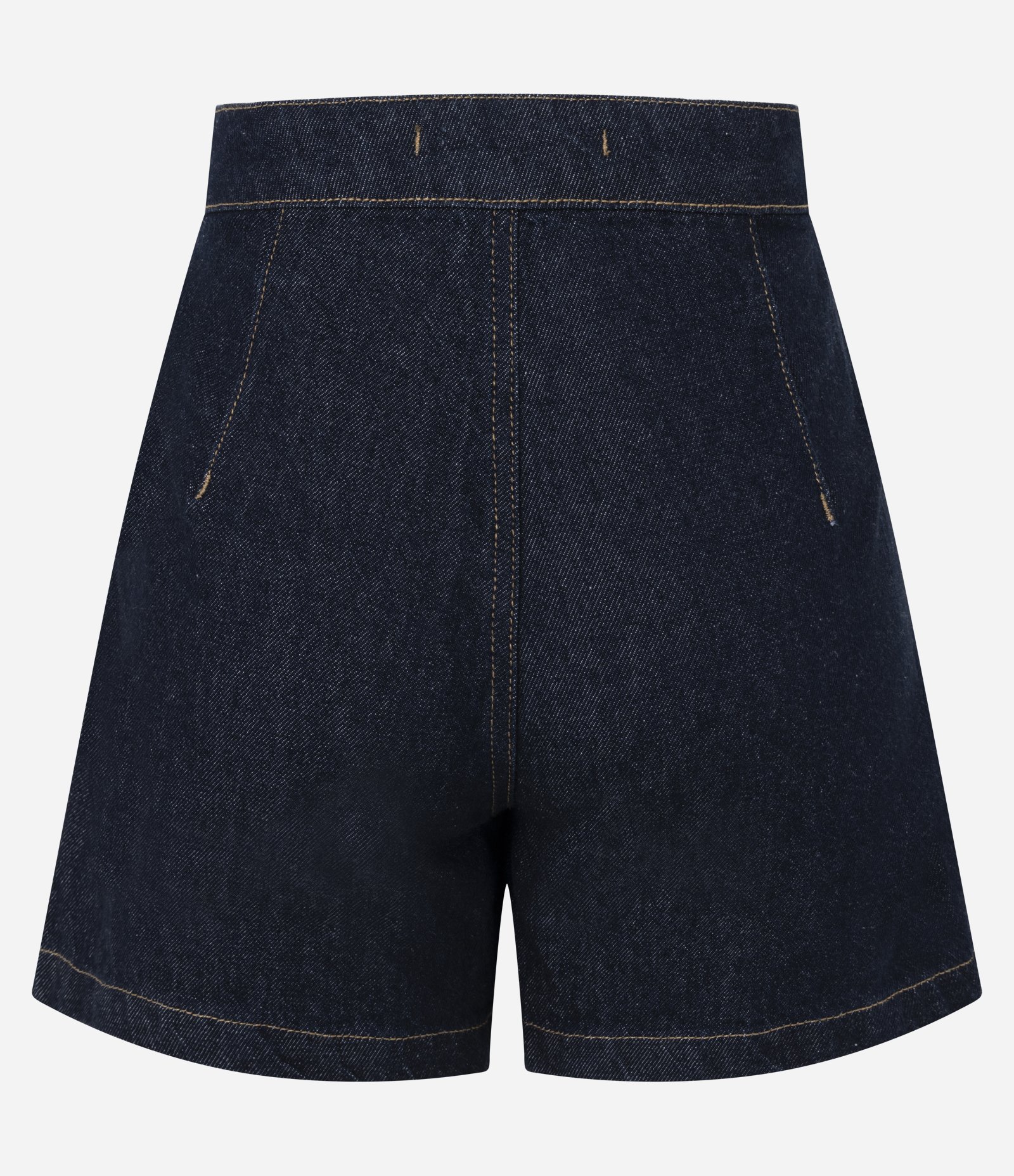 Short Saia Evase em Jeans com Cintura Alta e Botão Dourado Azul Escuro 2