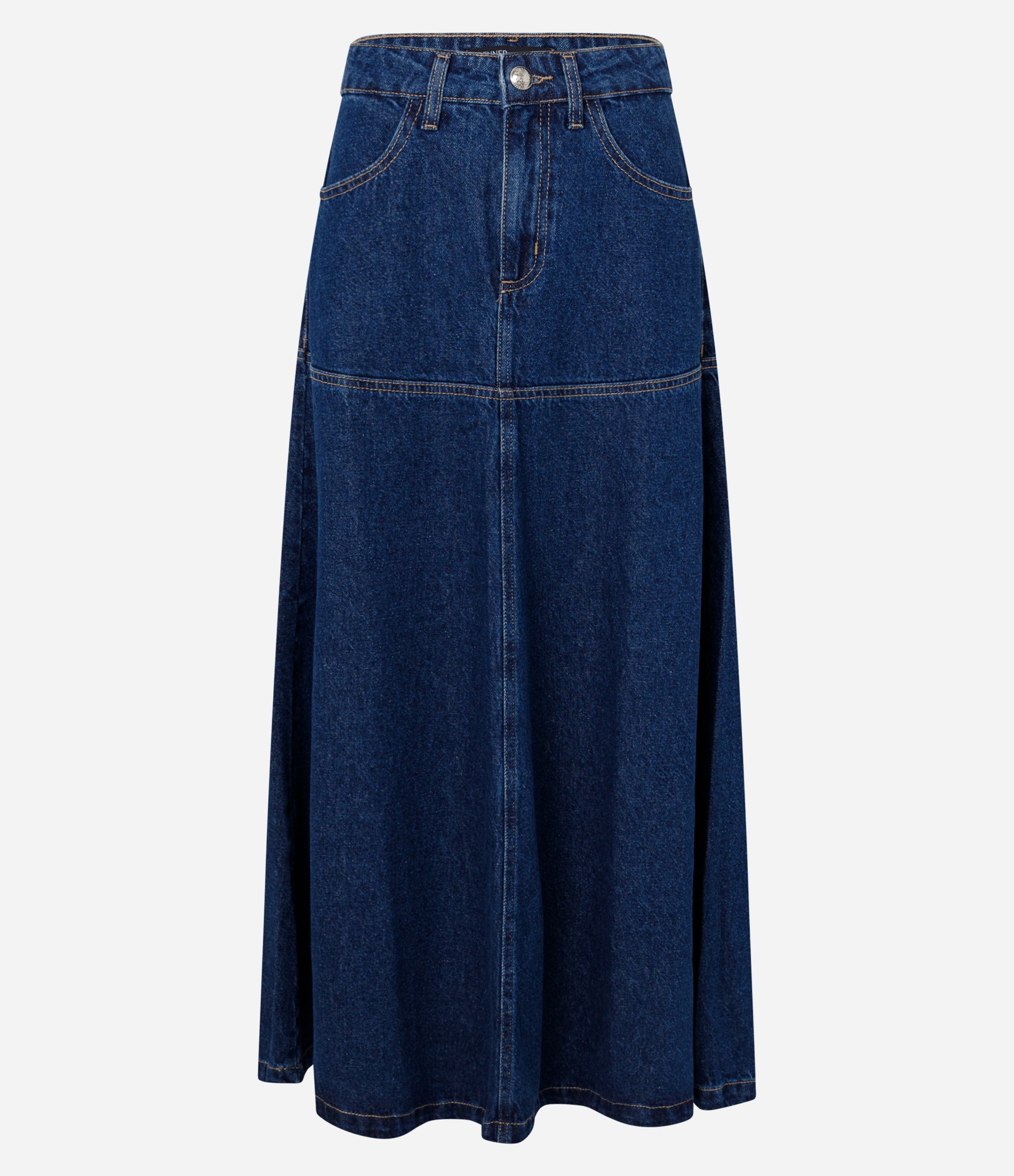 Saia Midi em Jeans com Recortes e Modelagem Evasê Azul Escuro 1