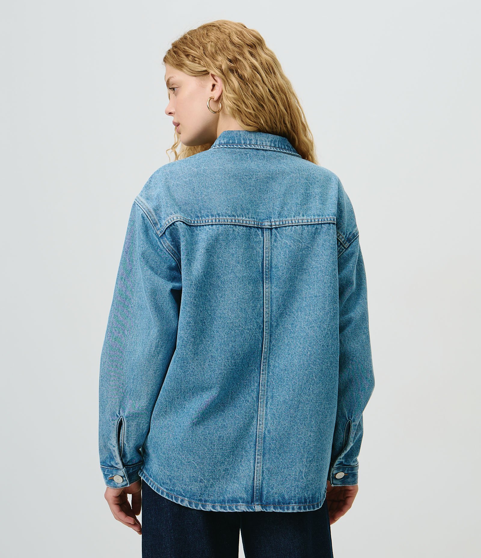 Jaqueta Overshirt em Jeans com Bolsos Frontais Azul 4