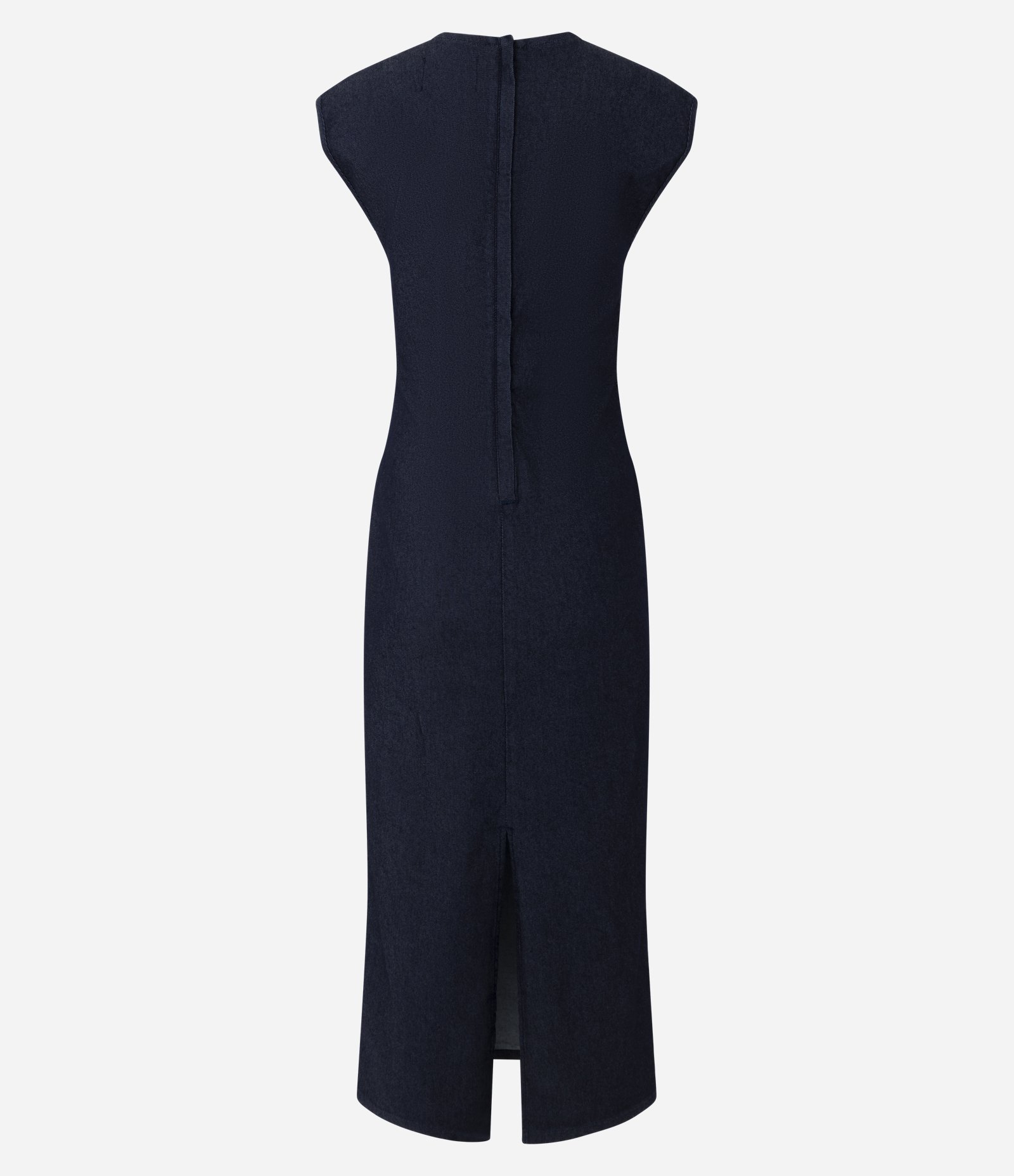 Vestido Midi em Jeans com Drapeado e Aviamento Azul Escuro 2