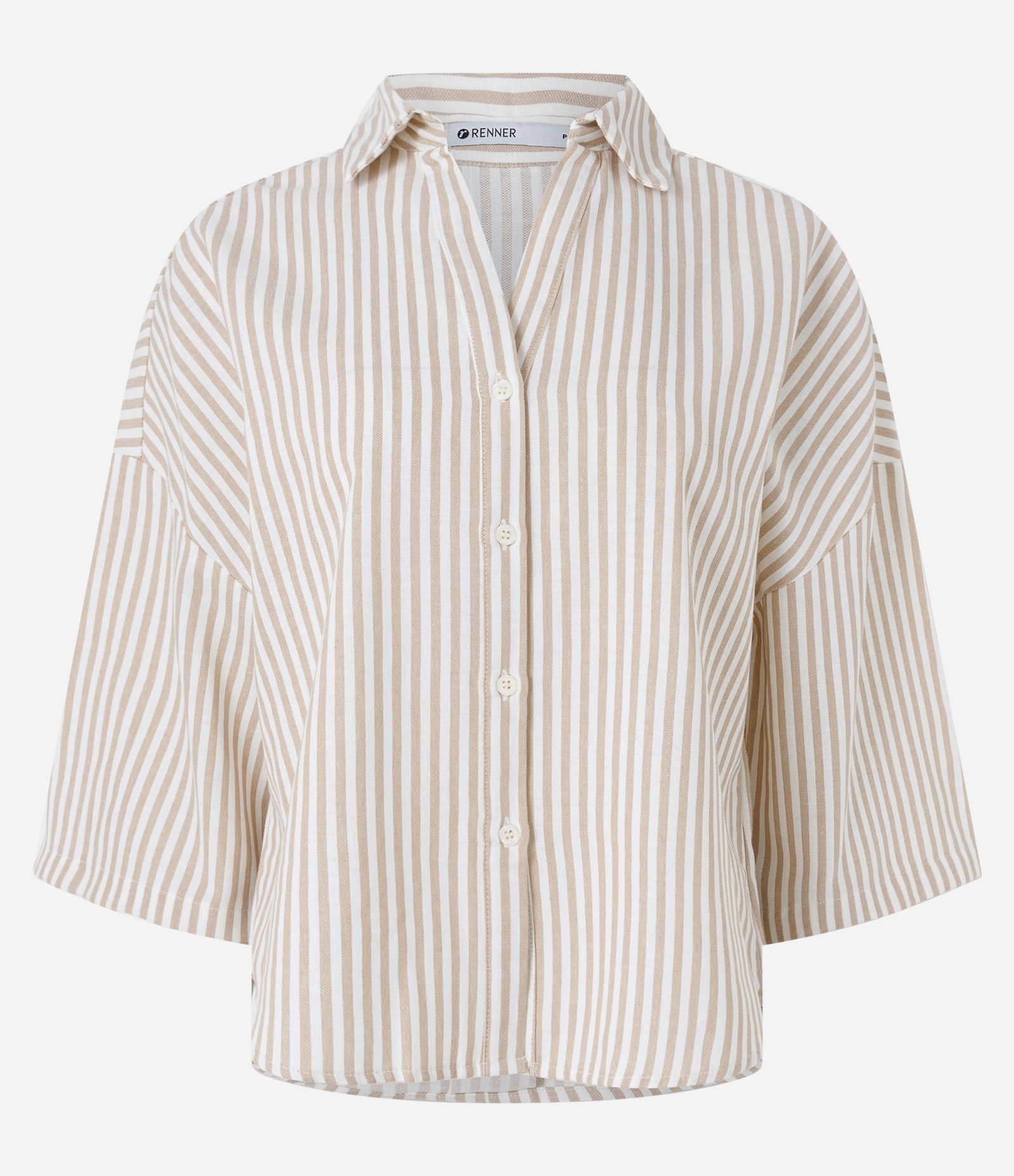 Camisa em Jeans com Estampa Listrada Bege 5