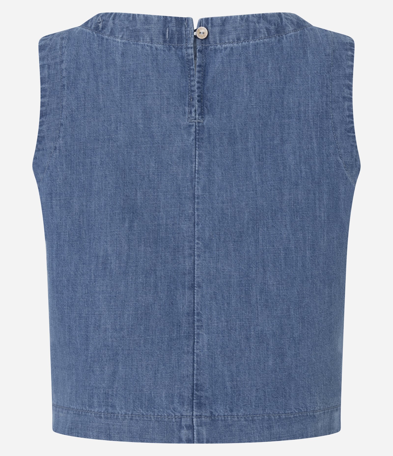 Blusa em Jeans com Costura Aparente e Gola Redonda Azul 2