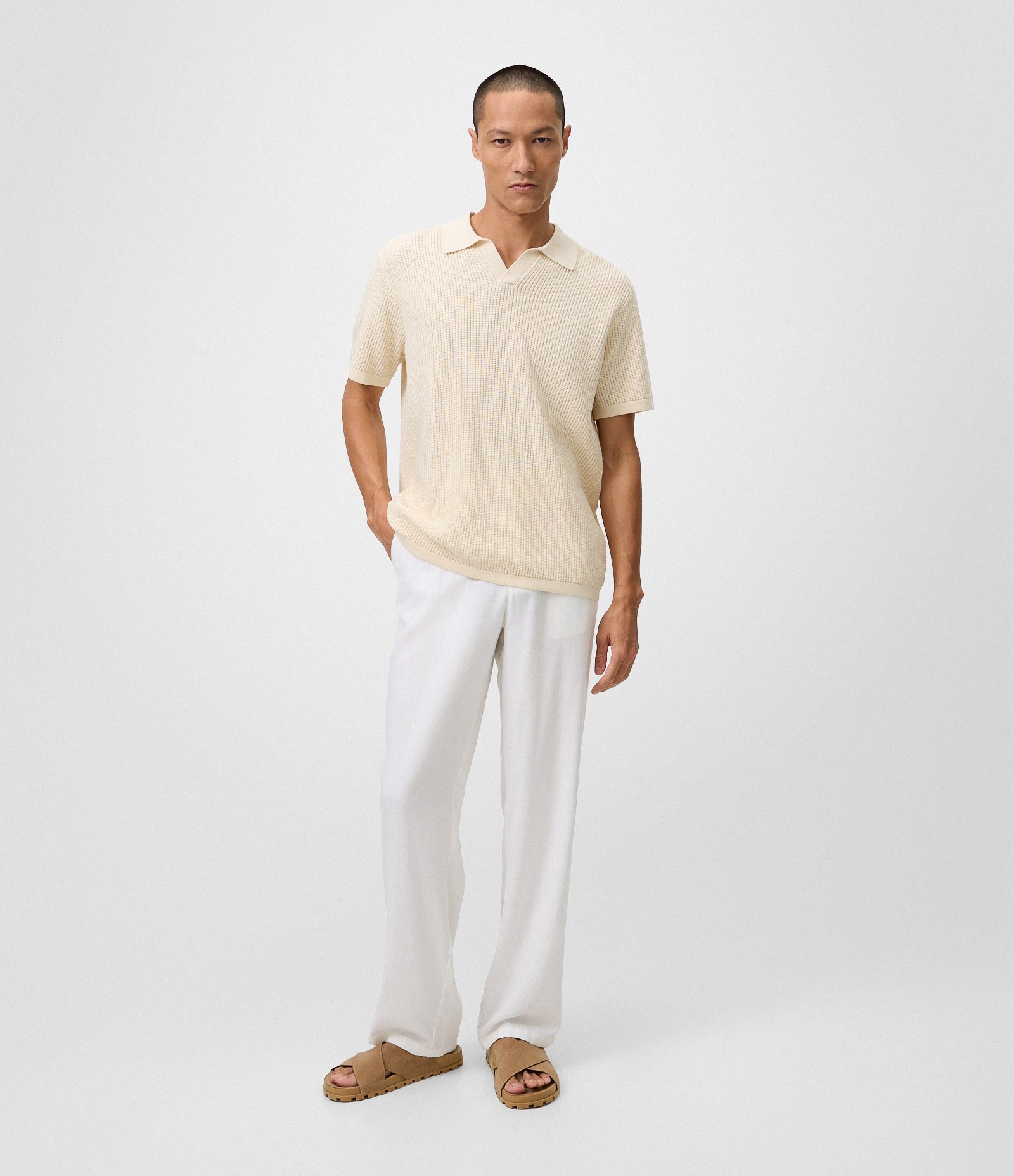 Calça Reta em Viscolinho com Cós Branco 1