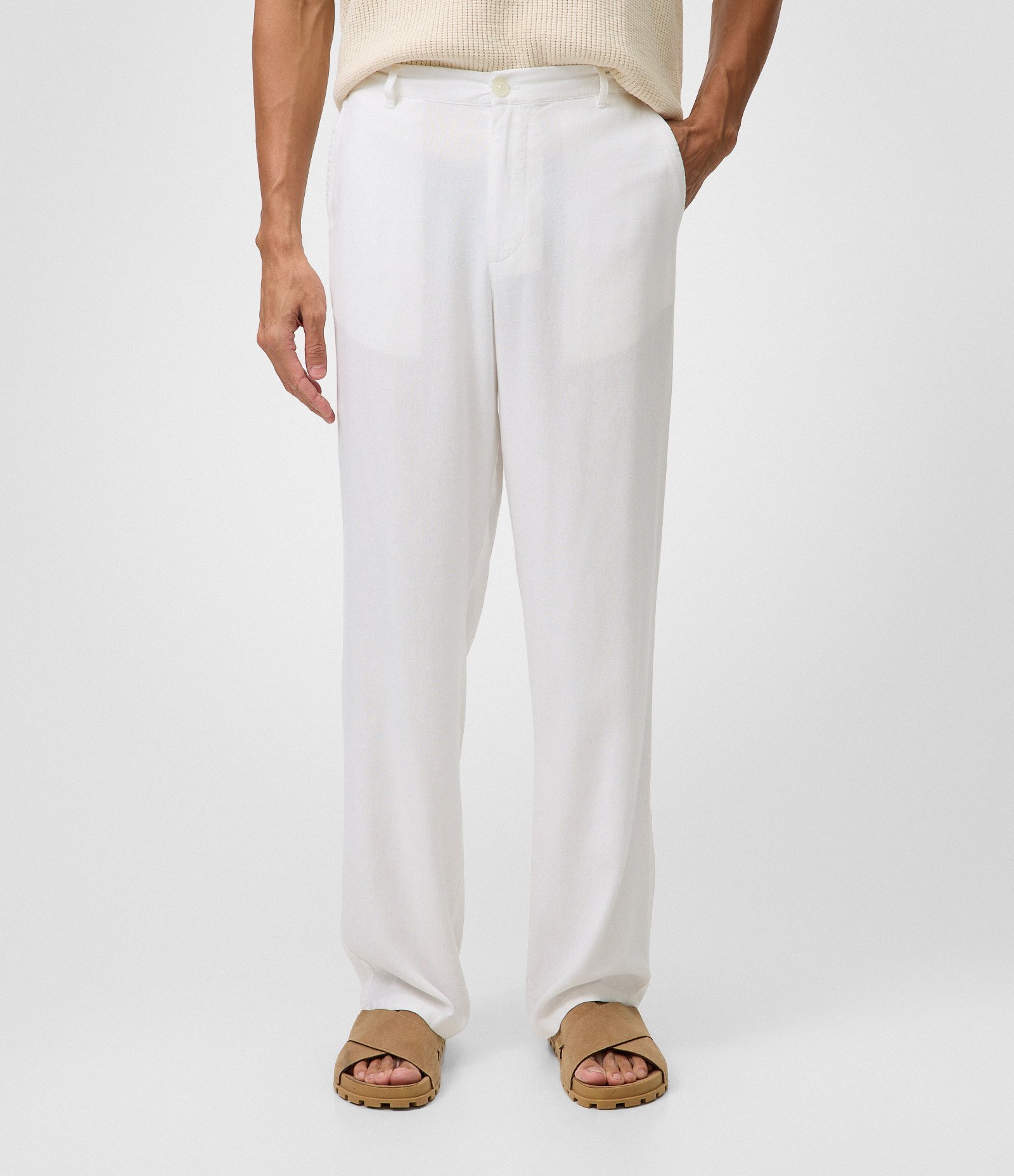 Calça Reta em Viscolinho com Cós Branco 2