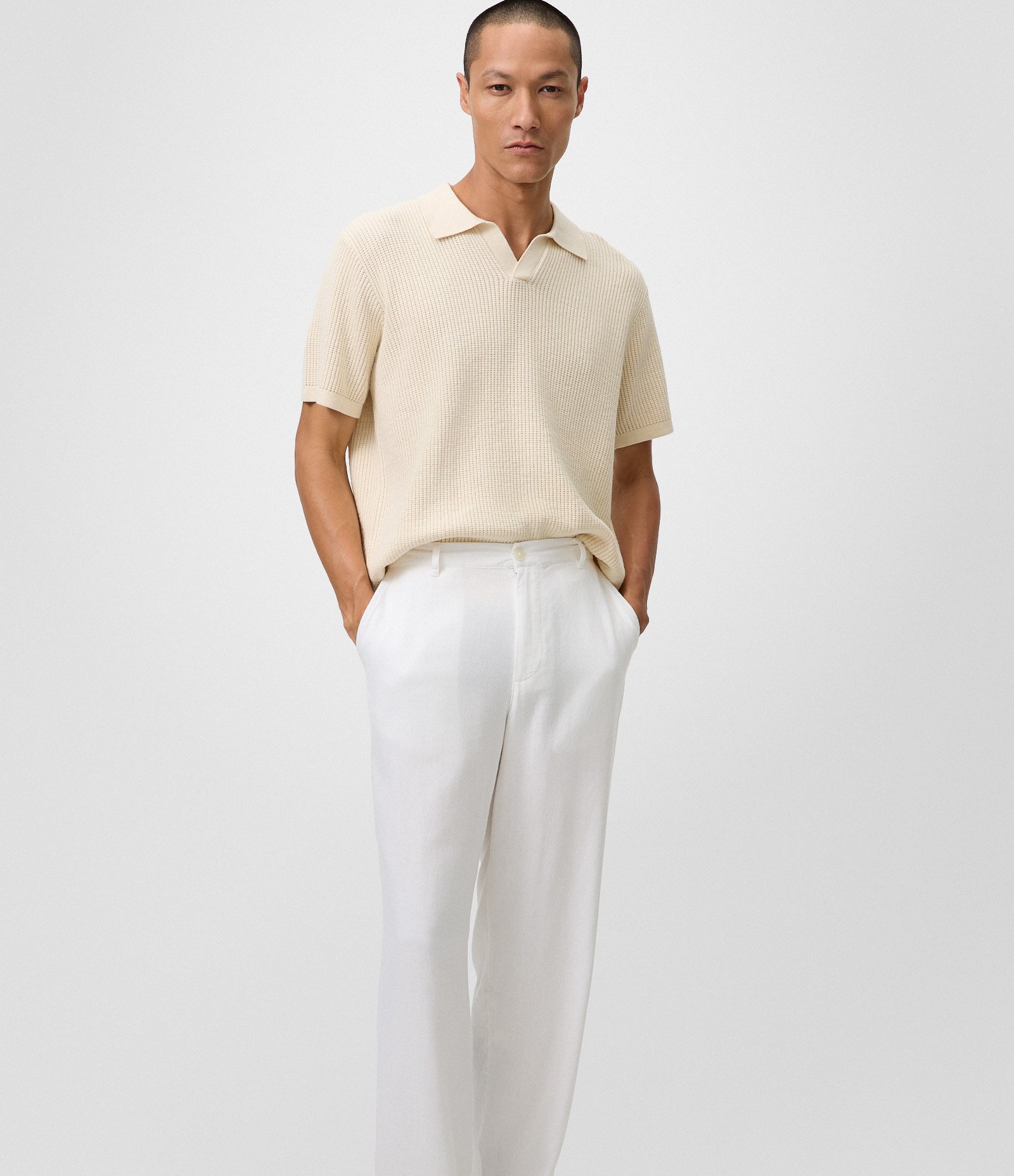 Calça Reta em Viscolinho com Cós Branco 4