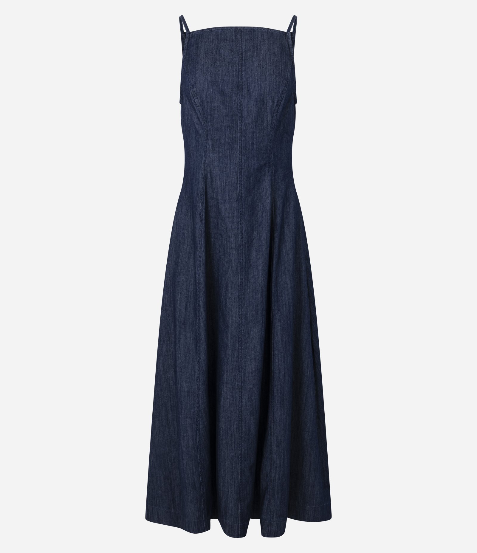 Vestido Midi em Jeans com Recortes e Alças Finas Azul Escuro 1