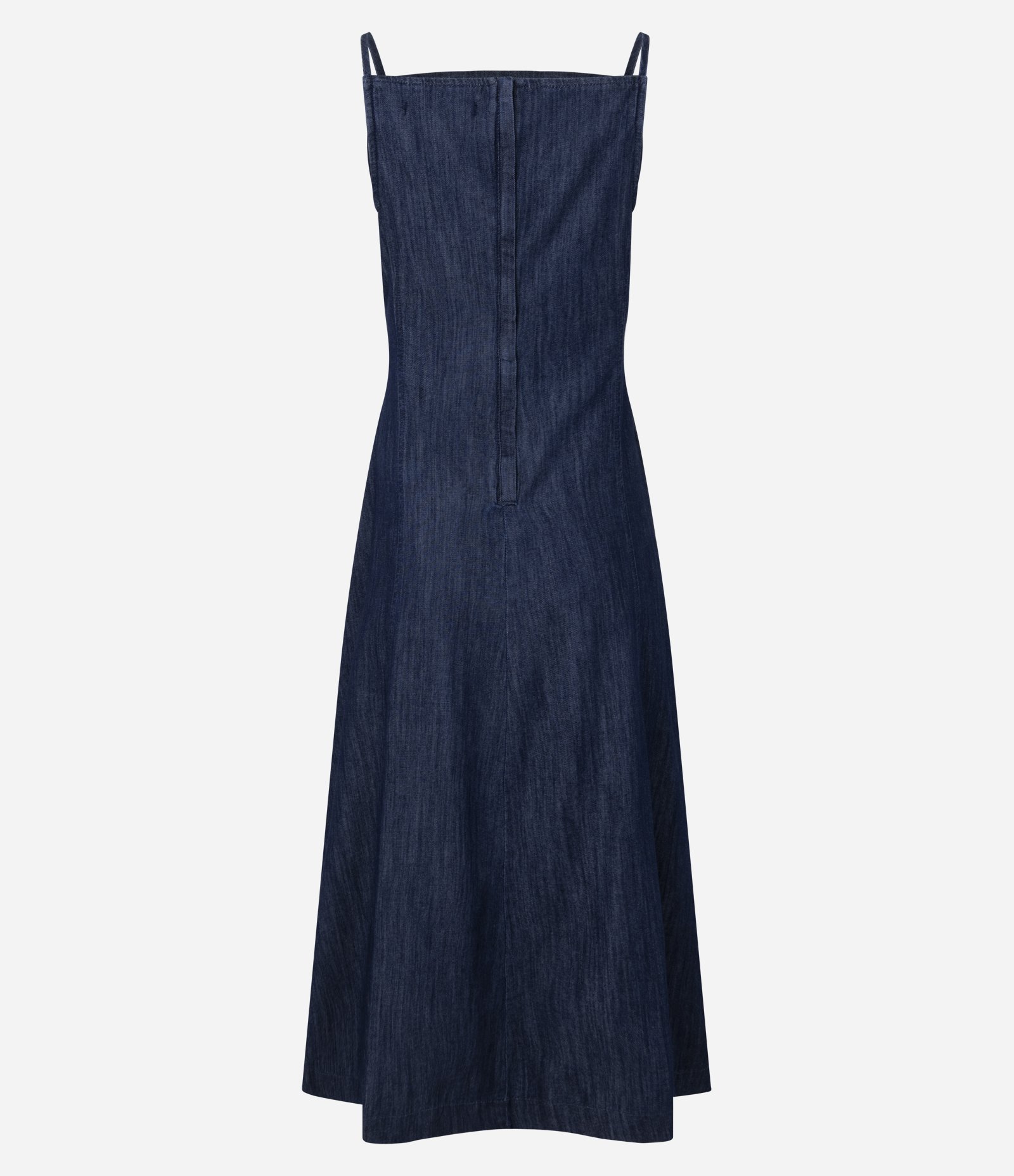 Vestido Midi em Jeans com Recortes e Alças Finas Azul Escuro 2