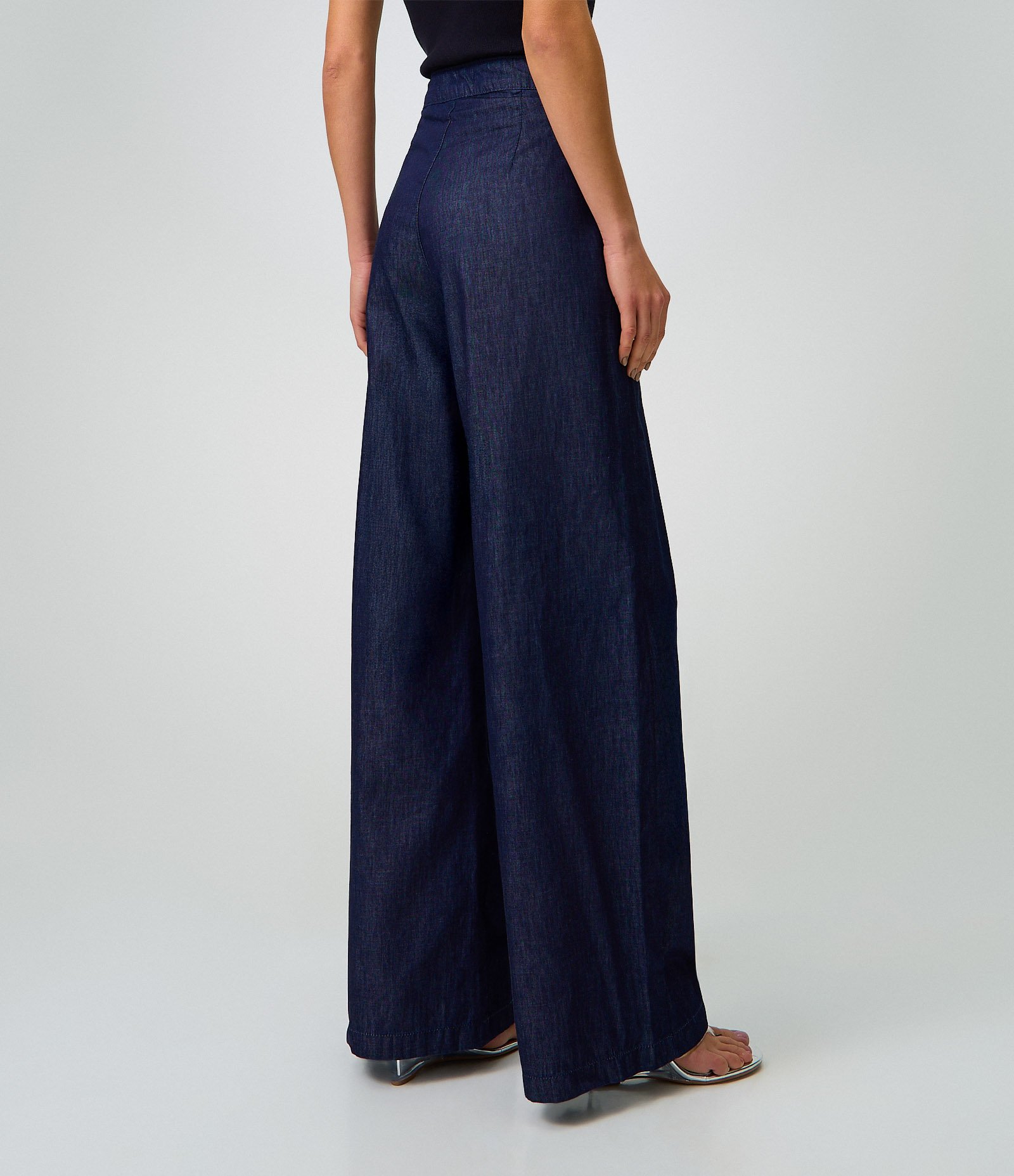 Calça Wide Leg em Jeans com Cós Transpassado Azul Escuro 3