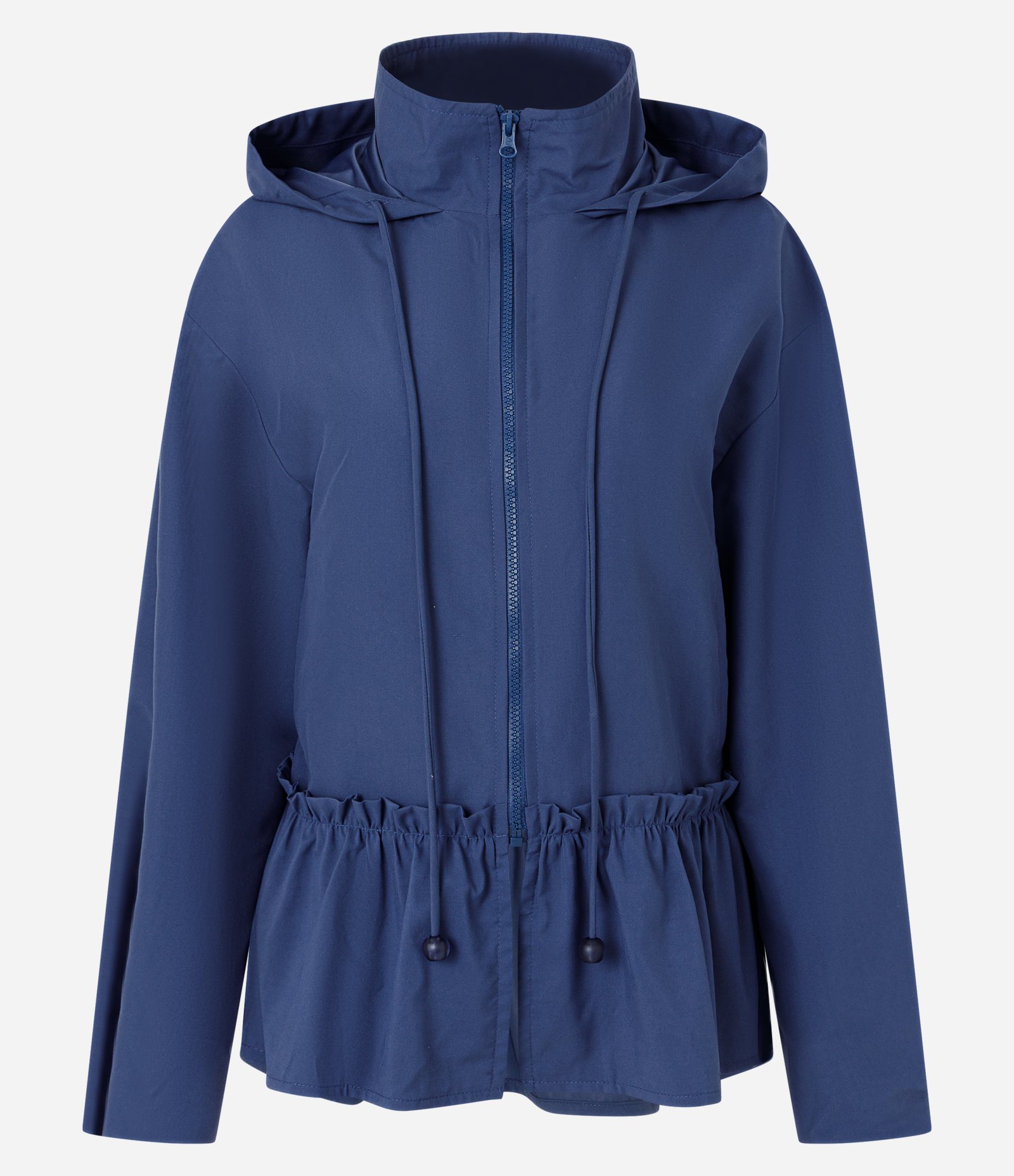 Jaqueta Corta Vento Peplum com Capuz e Zíper Tratorado Azul 5