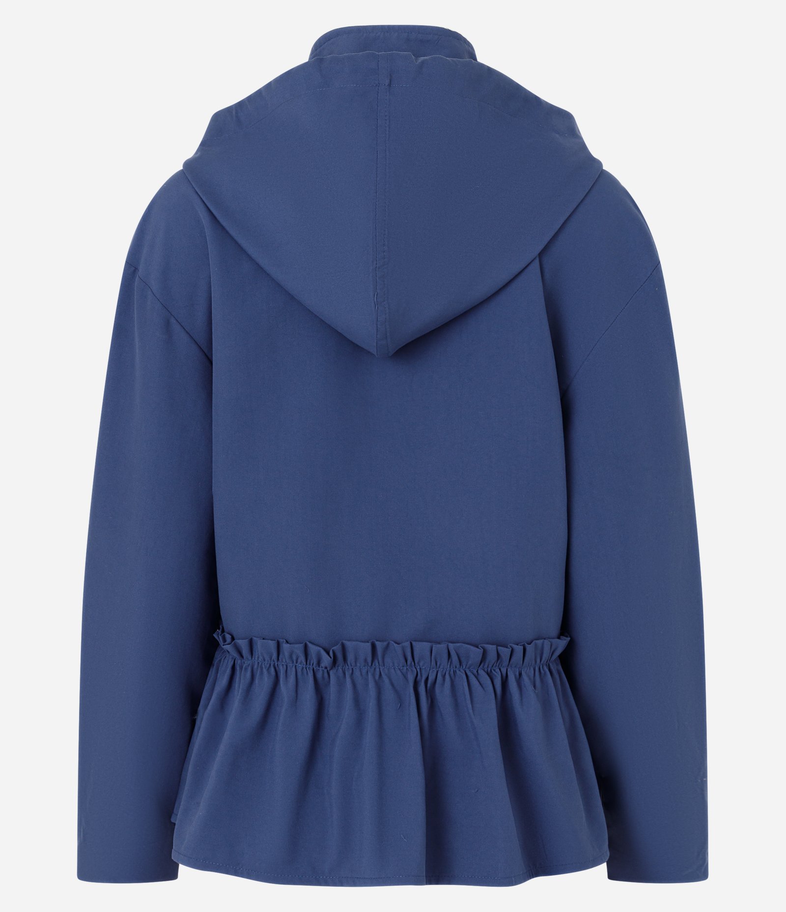 Jaqueta Corta Vento Peplum com Capuz e Zíper Tratorado Azul 6