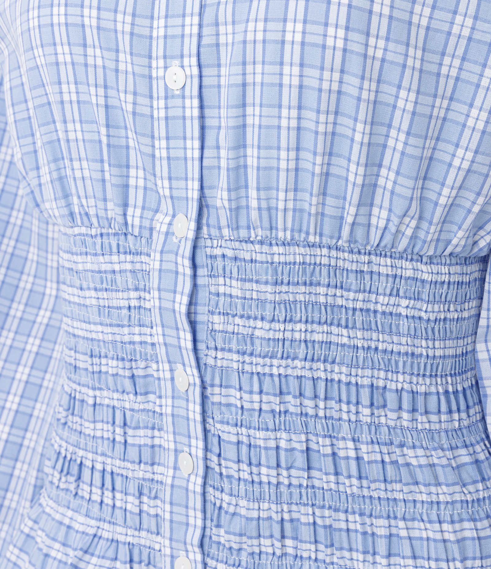Camisa Acinturada em Tricoline Xadrez com Franzidos Azul 2