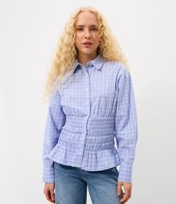 Camisa Acinturada em Tricoline Xadrez com Franzidos