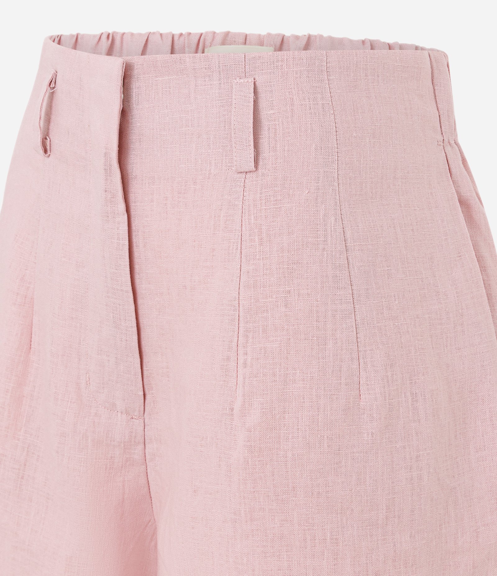 Short Reto Cintura Alta em Linho com Pences e Bolsos Rosa 6