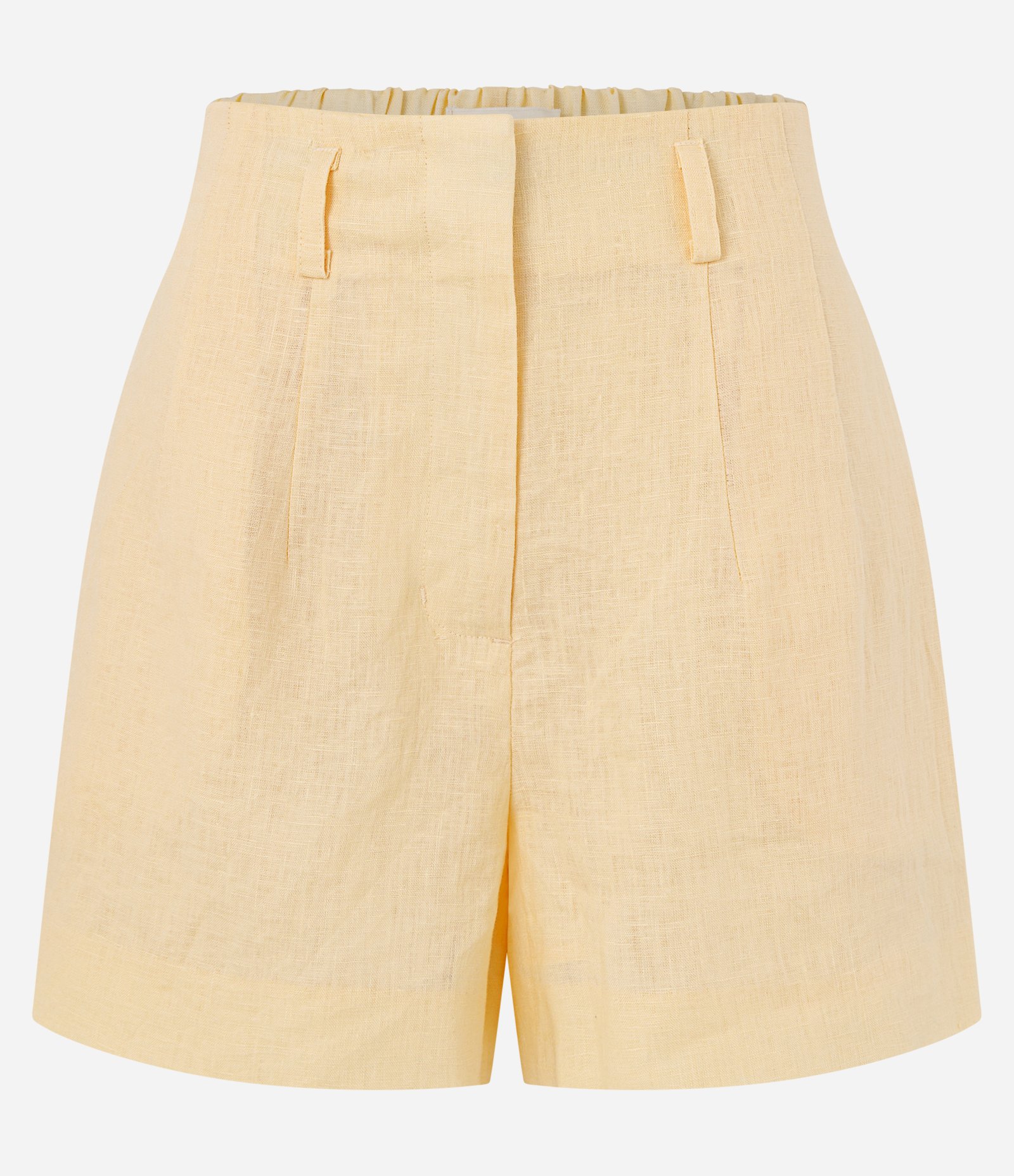 Short Reto Cintura Alta em Linho com Pences e Bolsos Amarelo 5