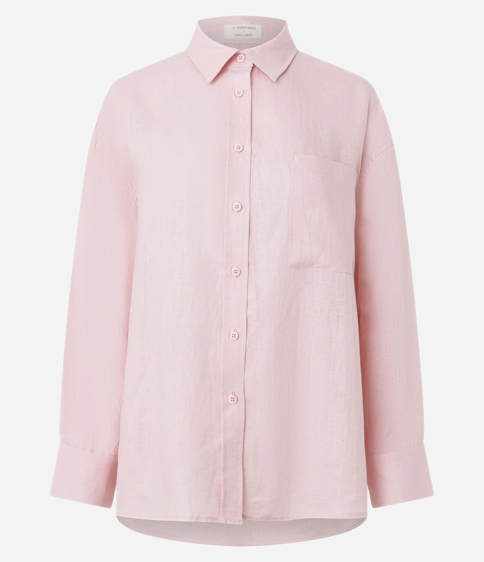 Camisa Oversized em Linho com Bolso no Peito Rosa 5