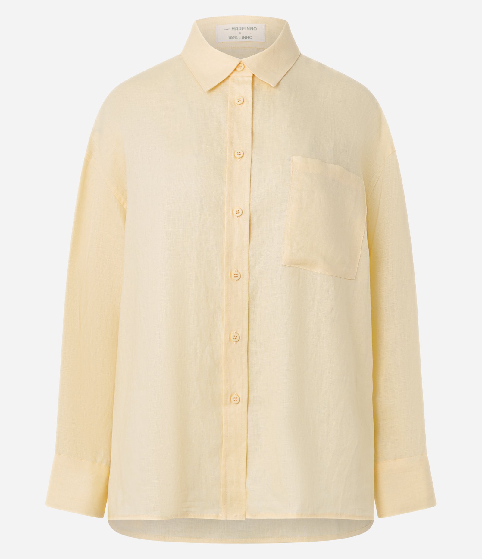 Camisa Oversized em Linho com Bolso no Peito Amarelo 5