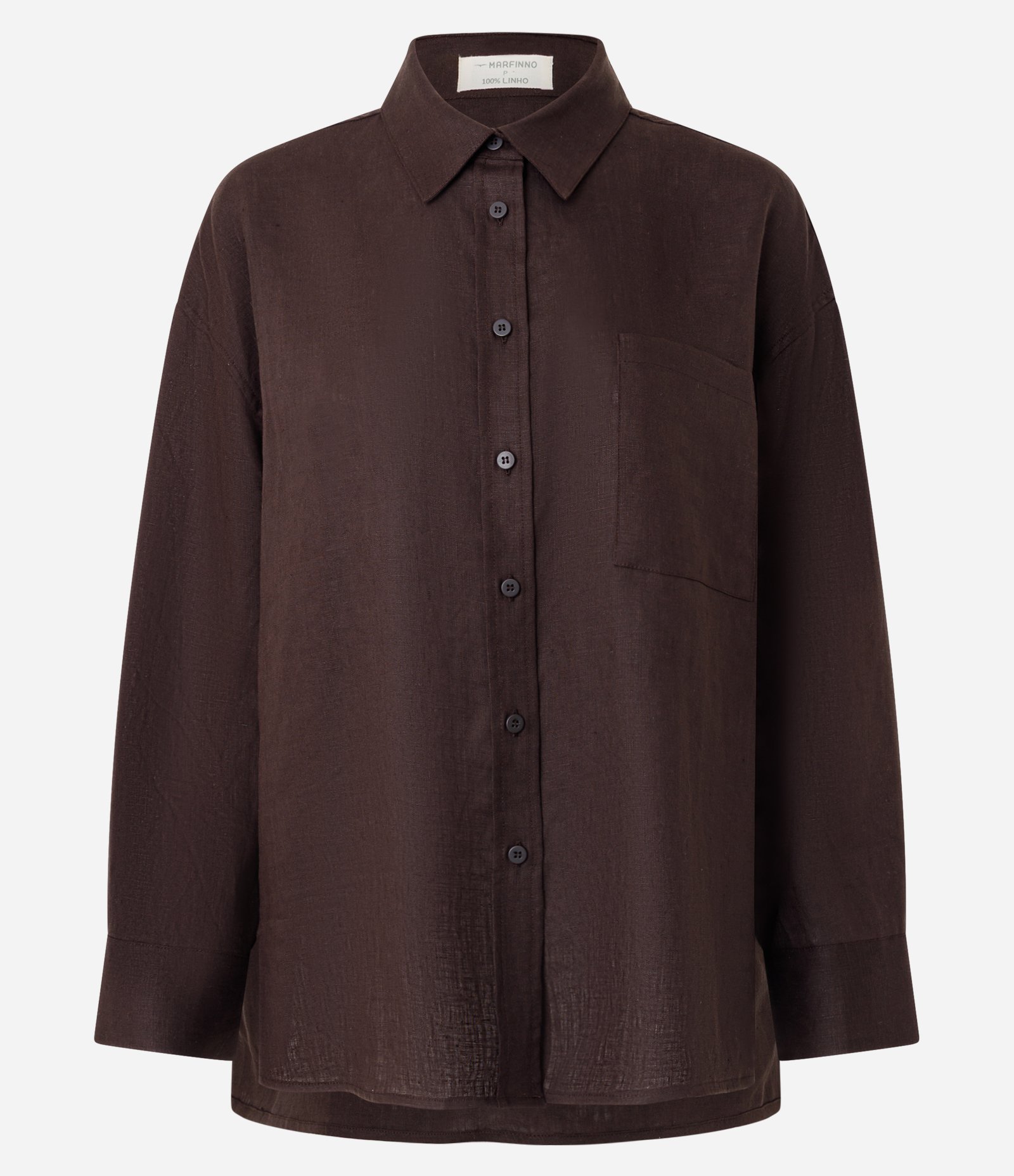 Camisa Oversized em Linho com Bolso no Peito Marrom 6