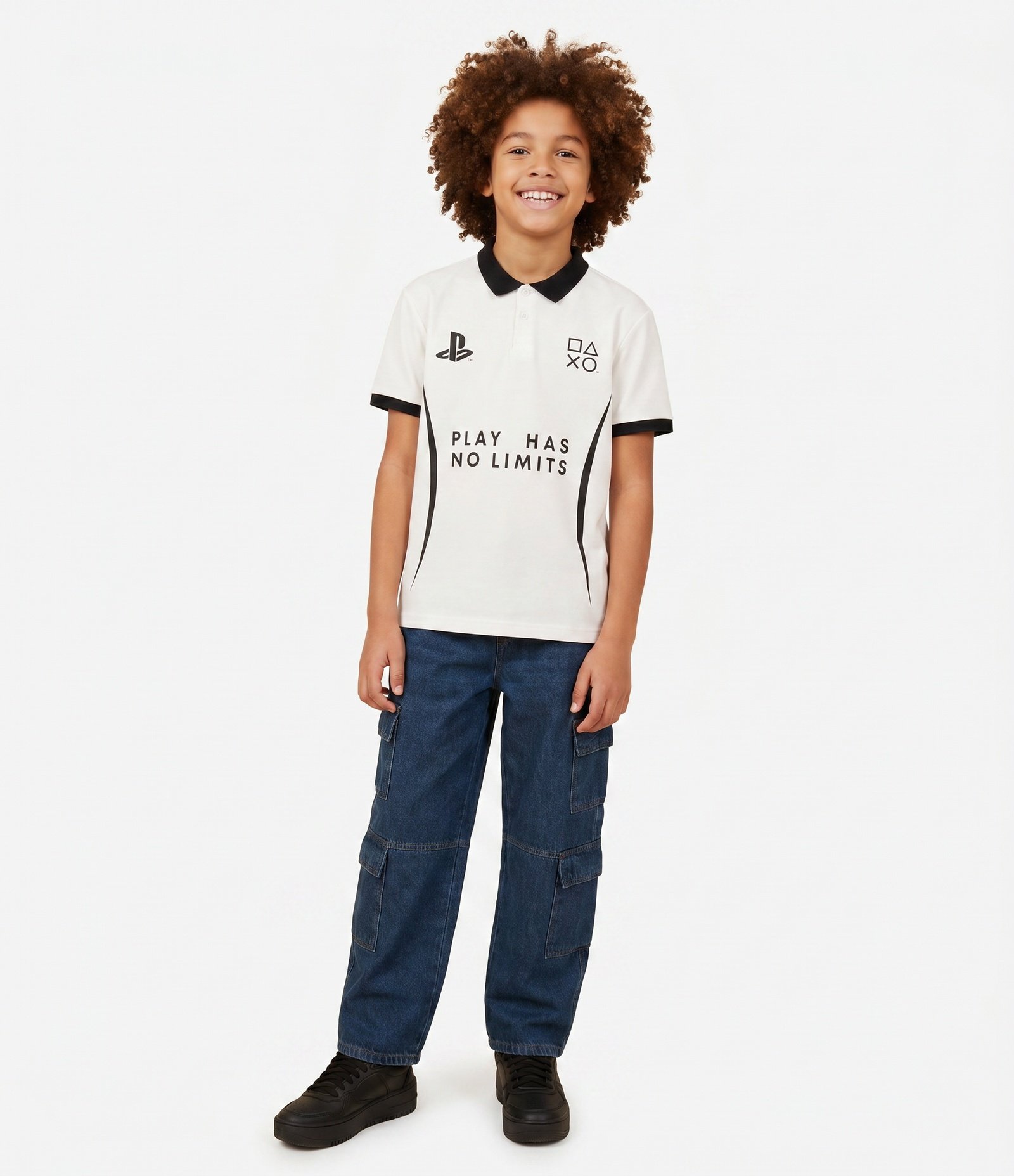 Camiseta Polo Infantil com Estampa PlayStation e Recortes – Tam 5 a 14 Anos Branco 1