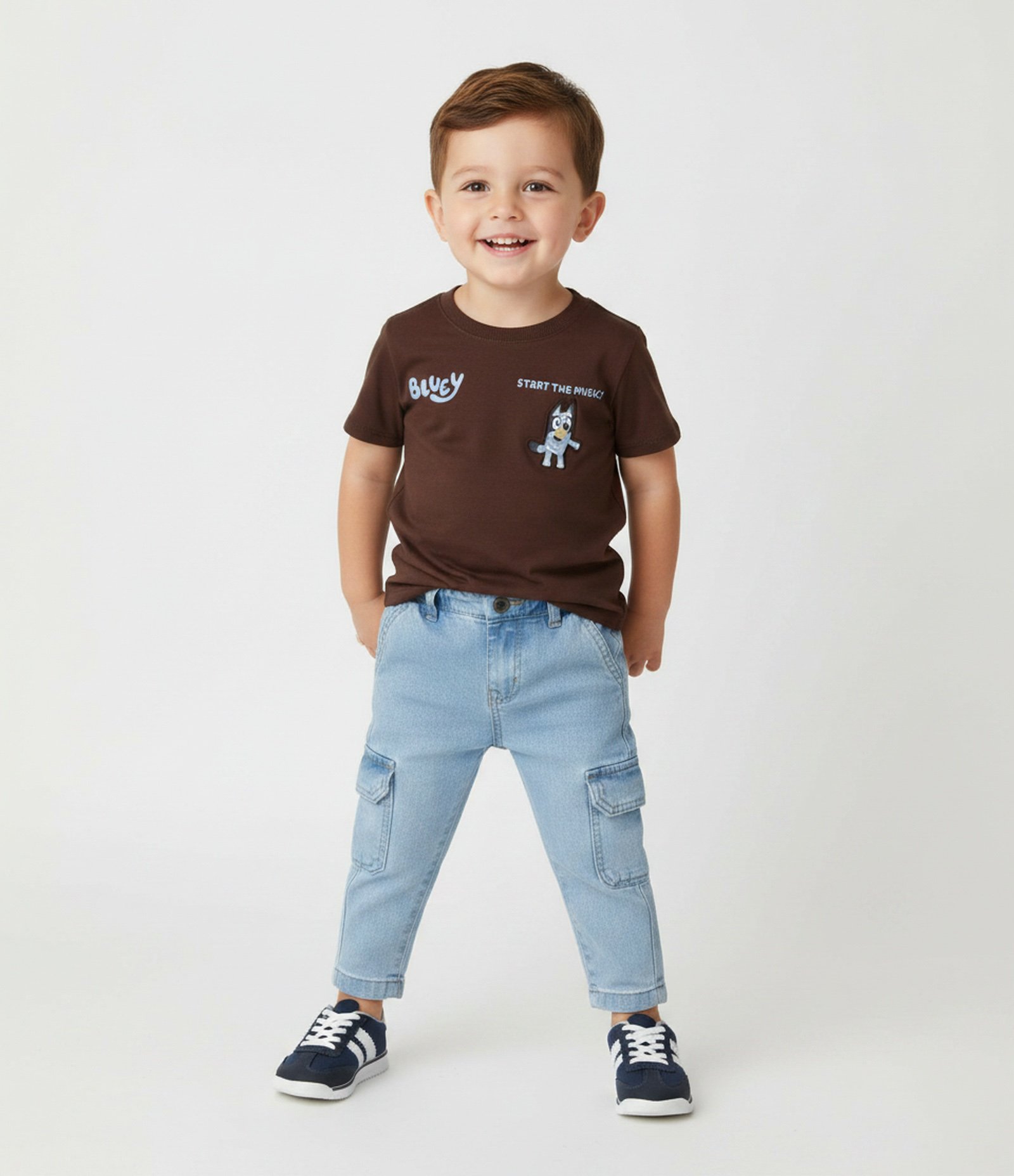 Camiseta em Algodão com Bordado Interativo Bluey Infantil - Tam 2 a 6 Marrom 1