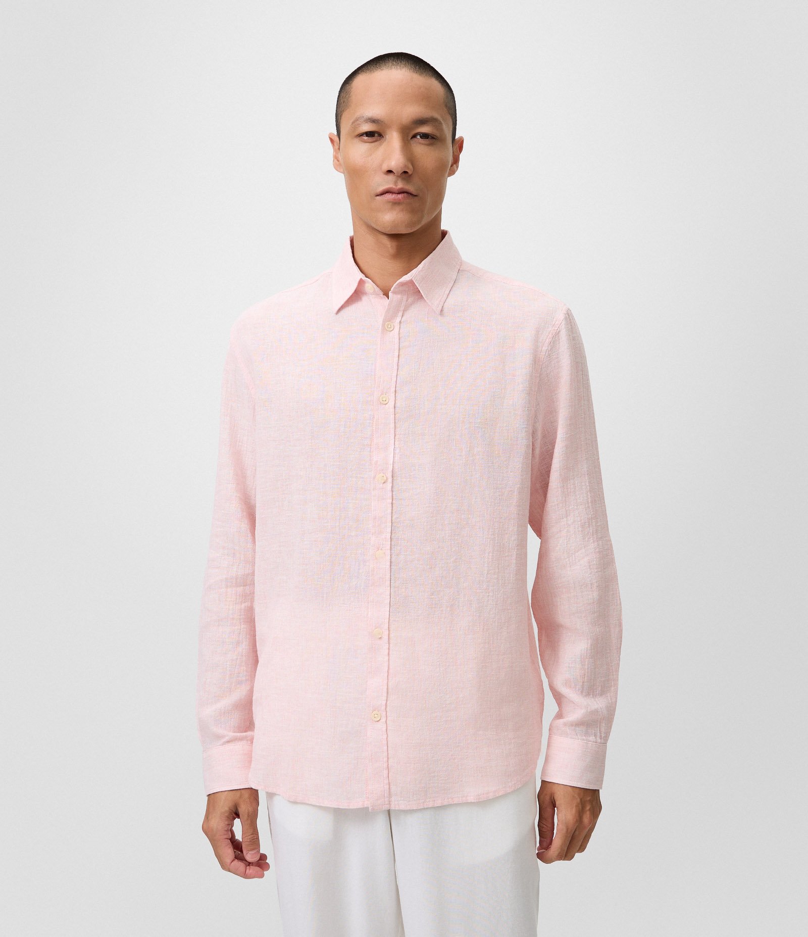 Camisa em Linho Crepe com Botões Frontais Rosa 1