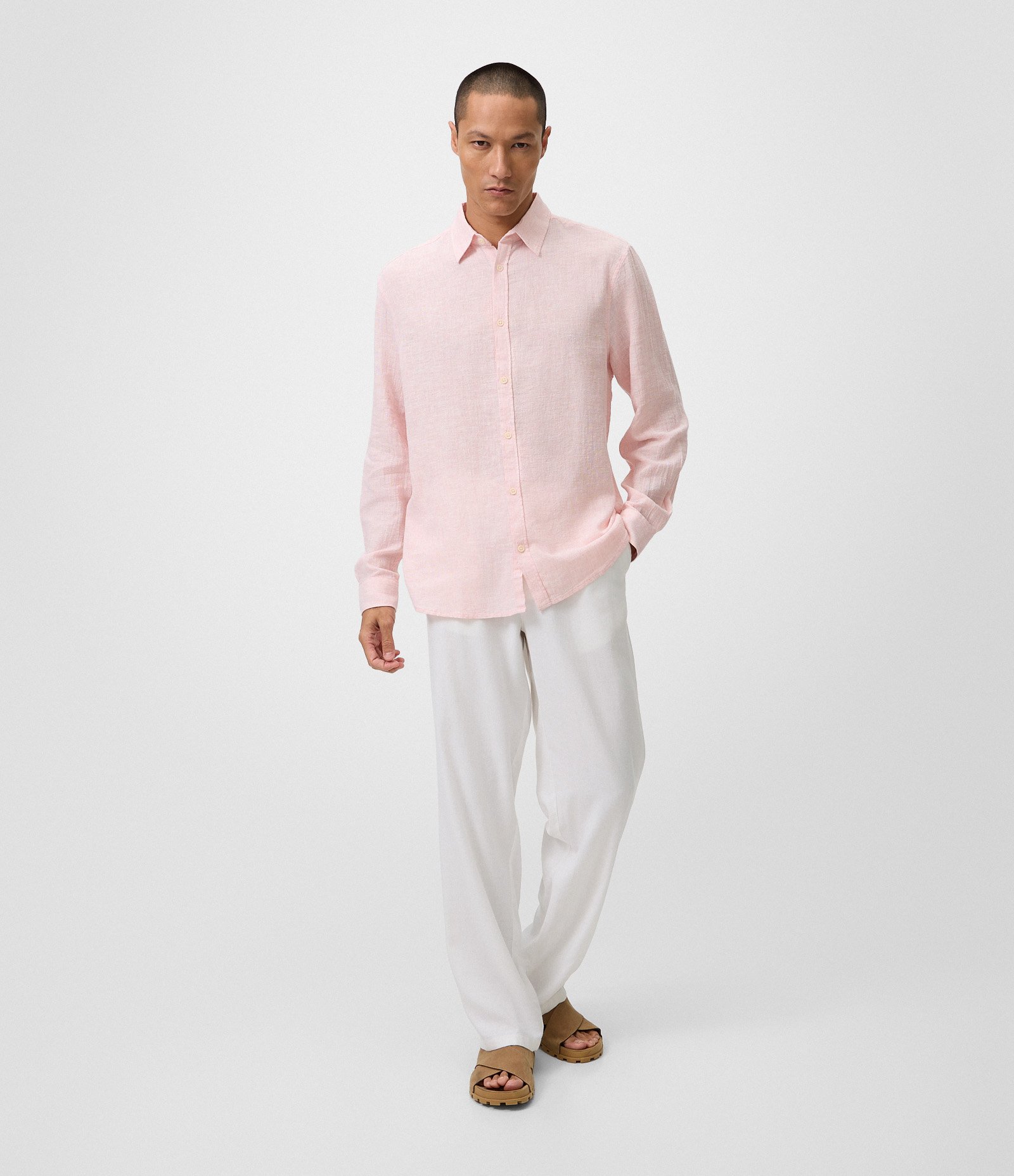 Camisa em Linho Crepe com Botões Frontais Rosa 2