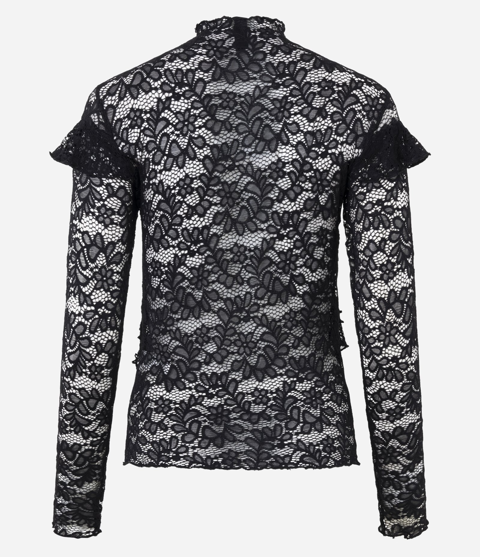 Blusa de Renda Manga Longa com Babados Preto 7