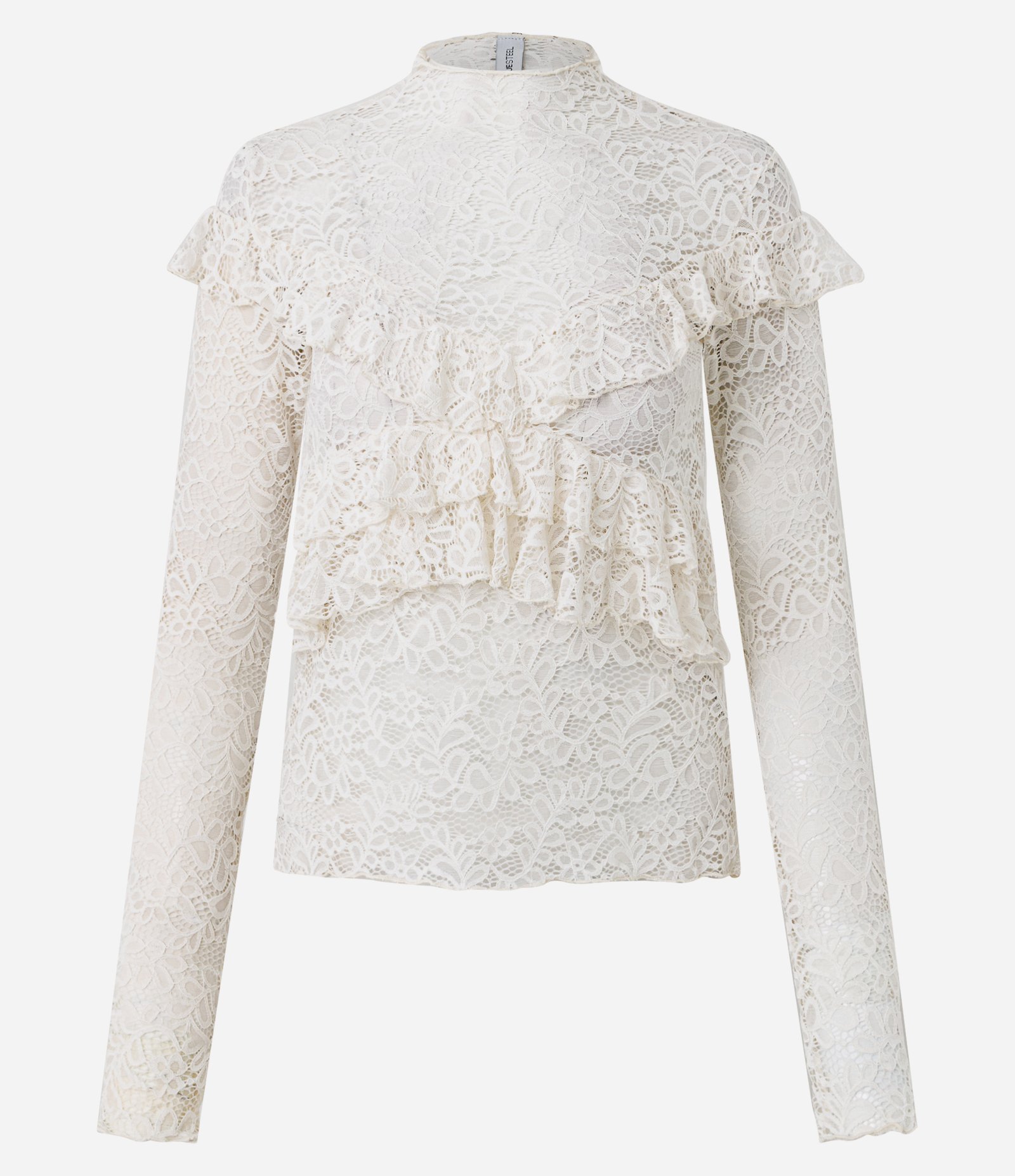 Blusa de Renda Manga Longa com Babados Bege 5