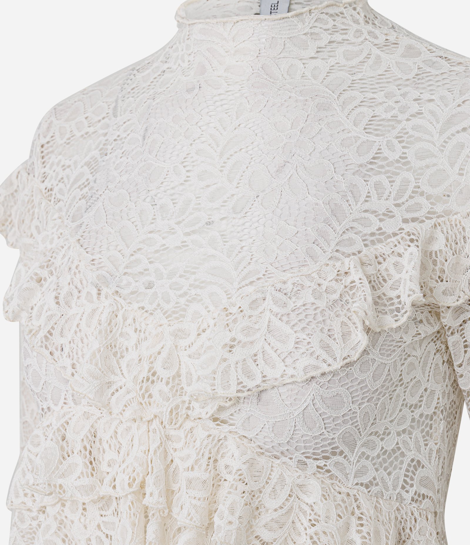 Blusa de Renda Manga Longa com Babados Bege 6
