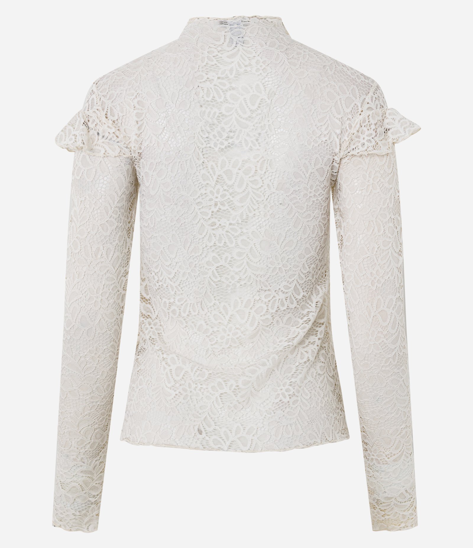 Blusa de Renda Manga Longa com Babados Bege 7