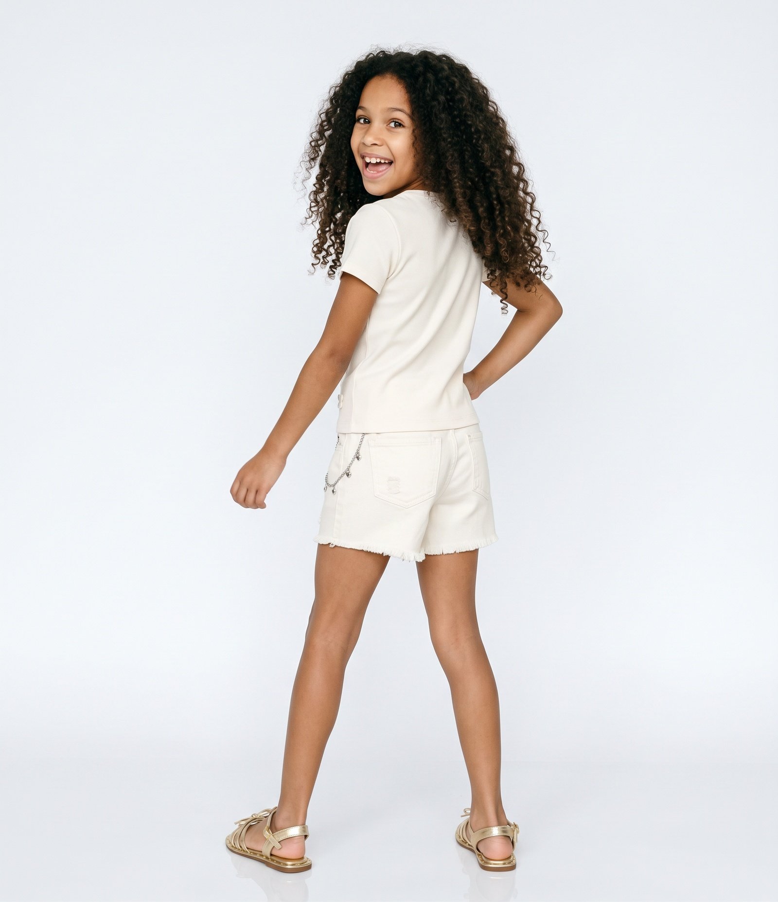 Camiseta Infantil em Algodão Floral com Bordados - Tam 5 a 16 Anos Off White 7