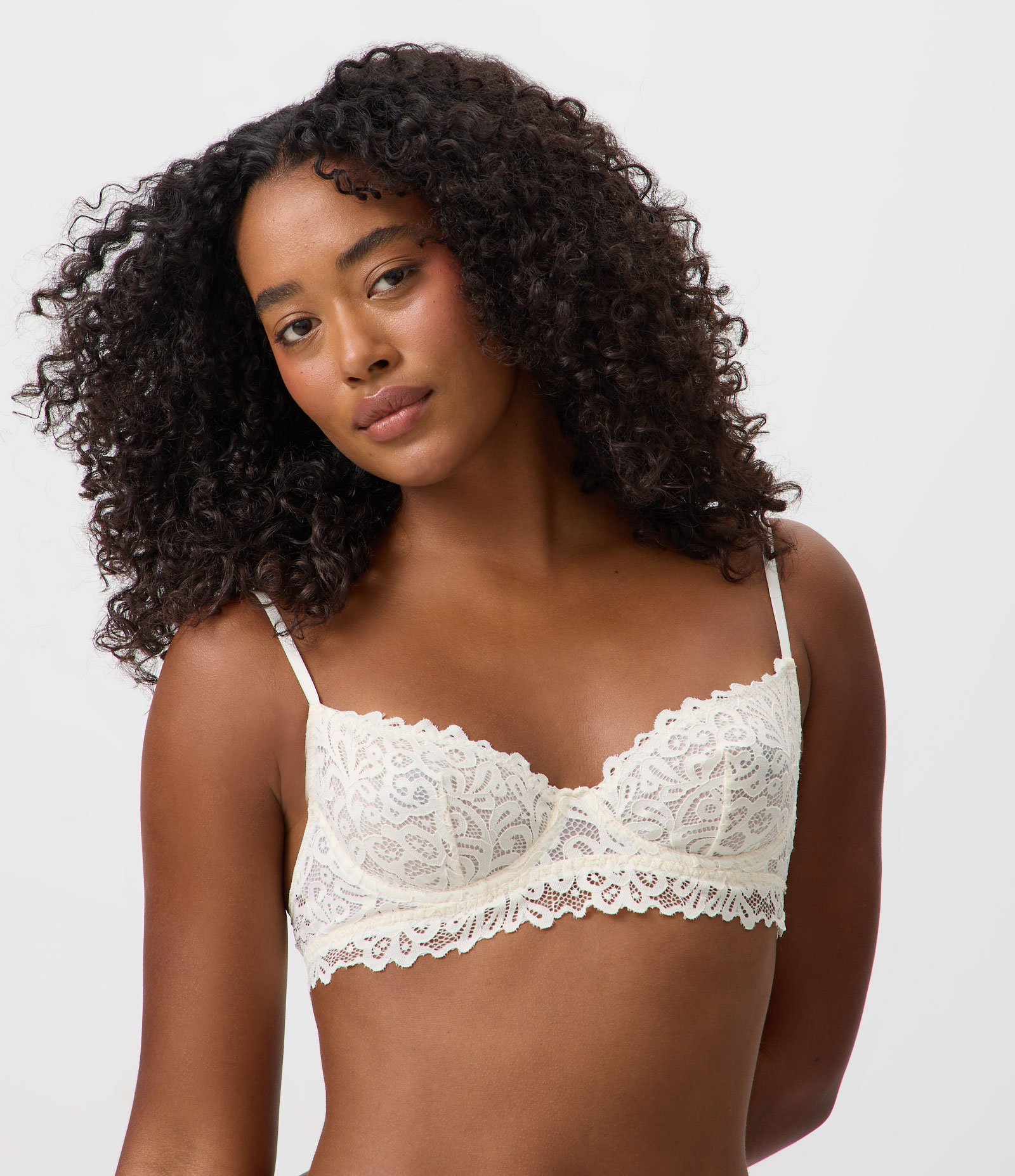 Sutiã Meia Taça sem Bojo em Renda Floral Off White 1