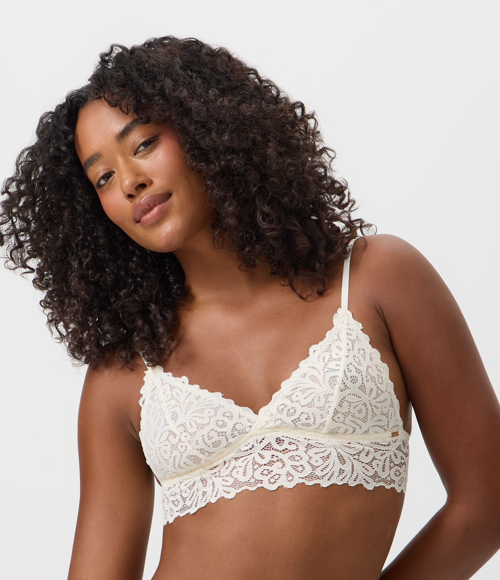 Sutiã Top em Renda Floral com Alças Reguláveis Bege 2