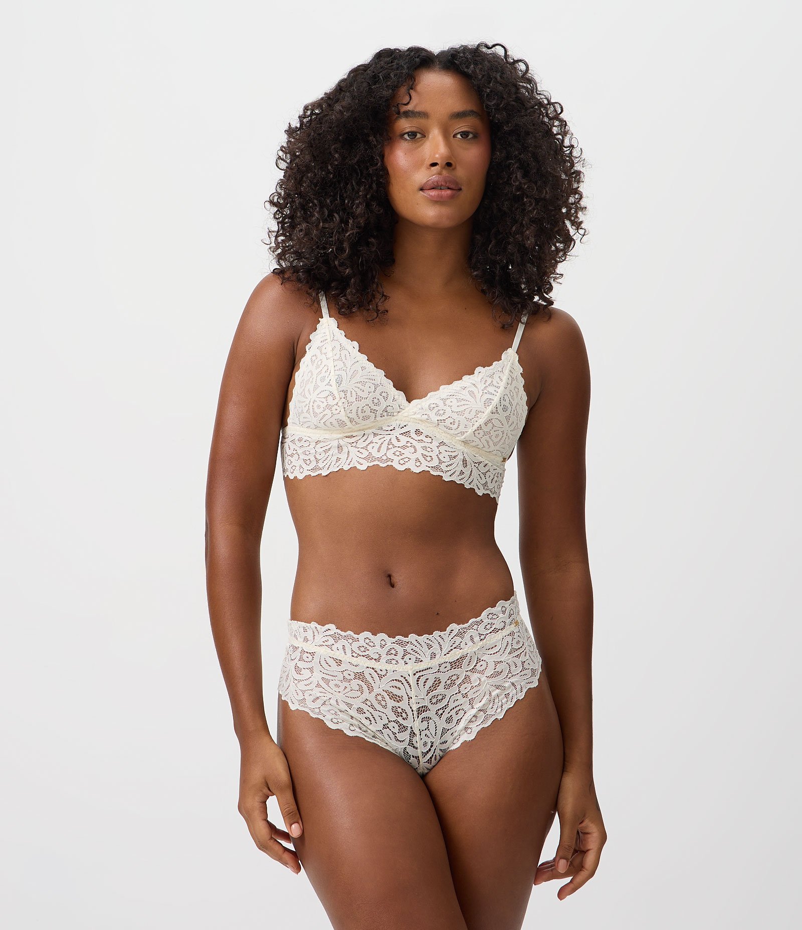 Sutiã Top em Renda Floral com Alças Reguláveis Bege 3