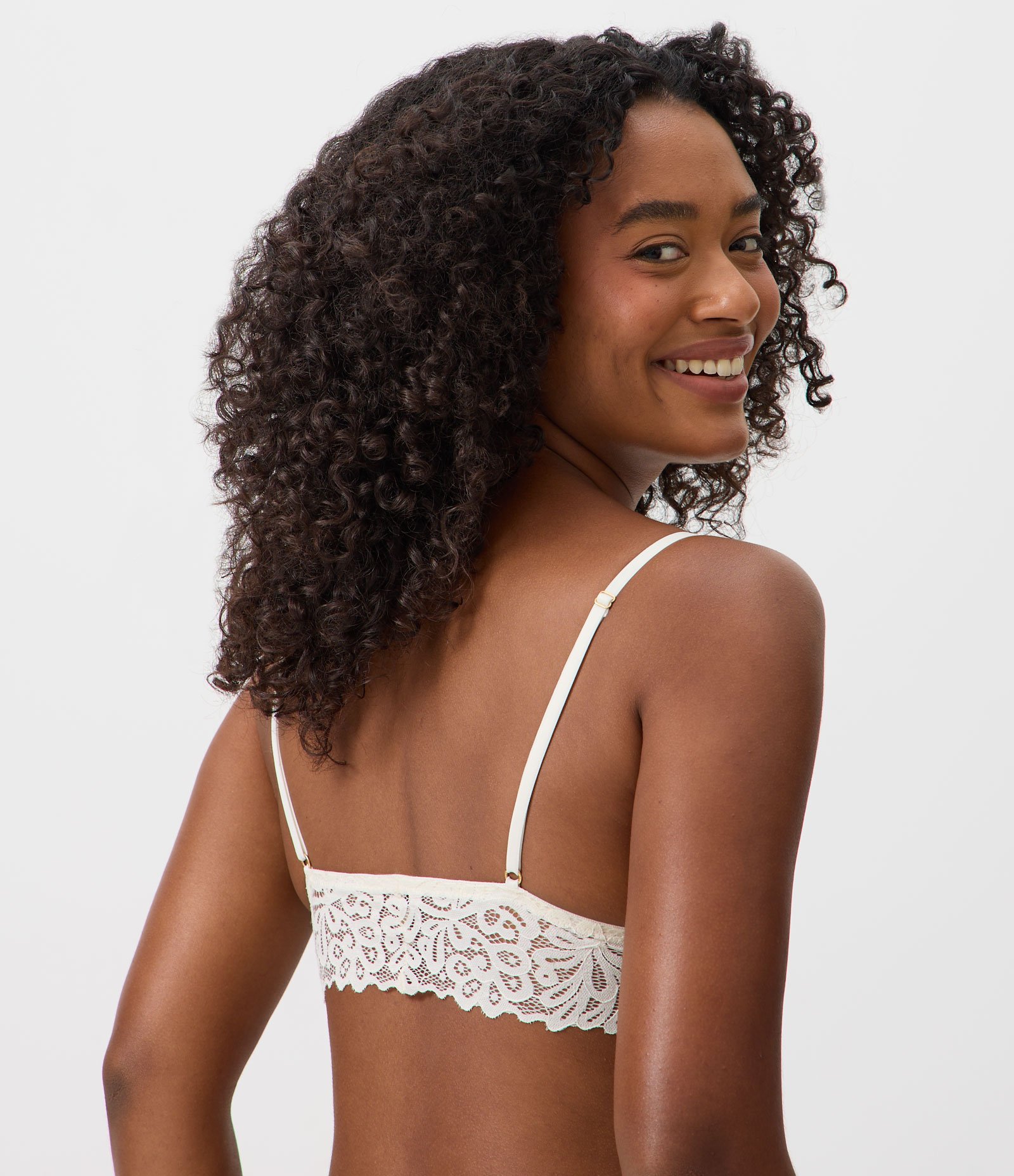 Sutiã Top em Renda Floral com Alças Reguláveis Bege 5