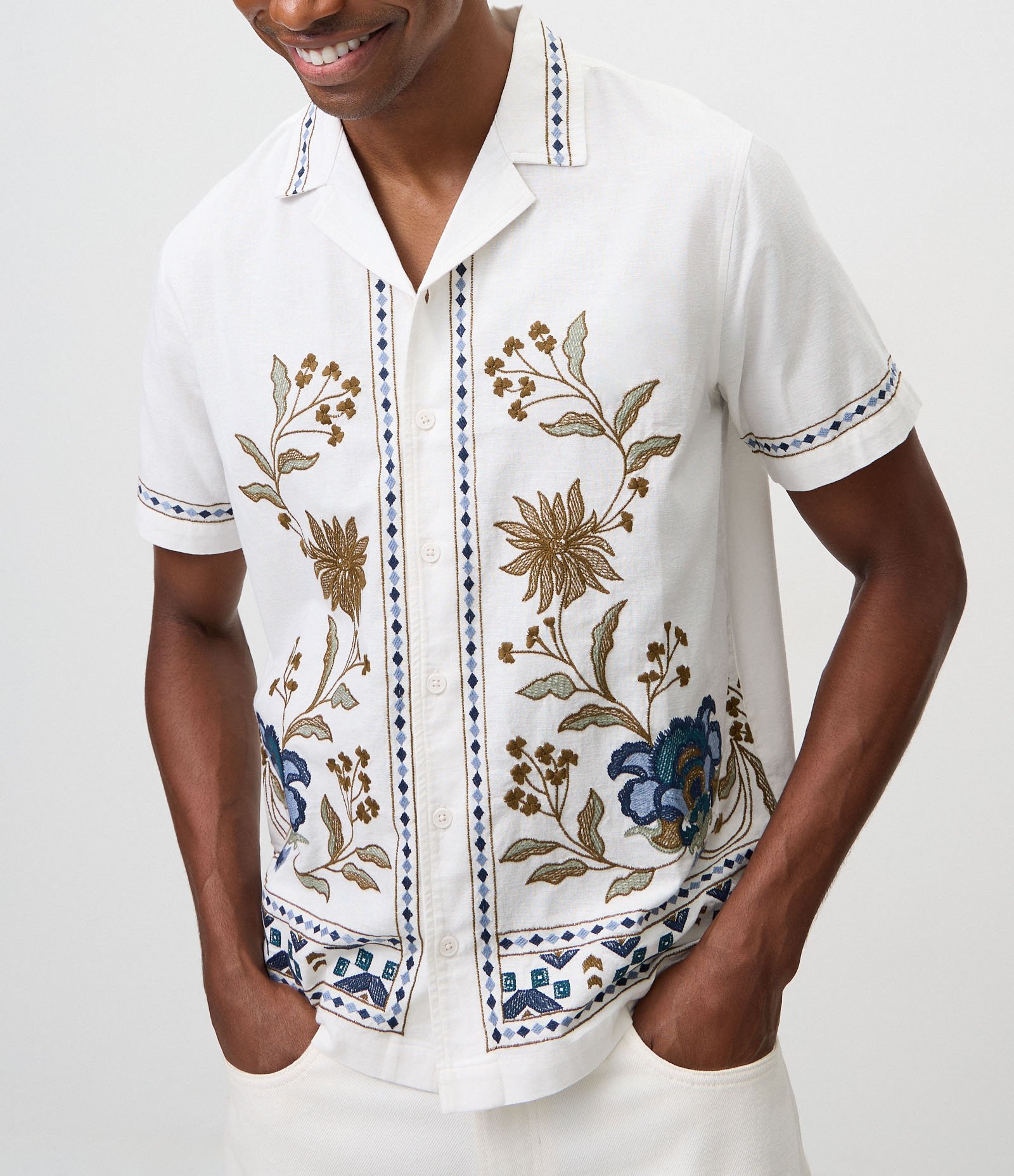 Camisa em Cotton com Bordado Floral Branco 4