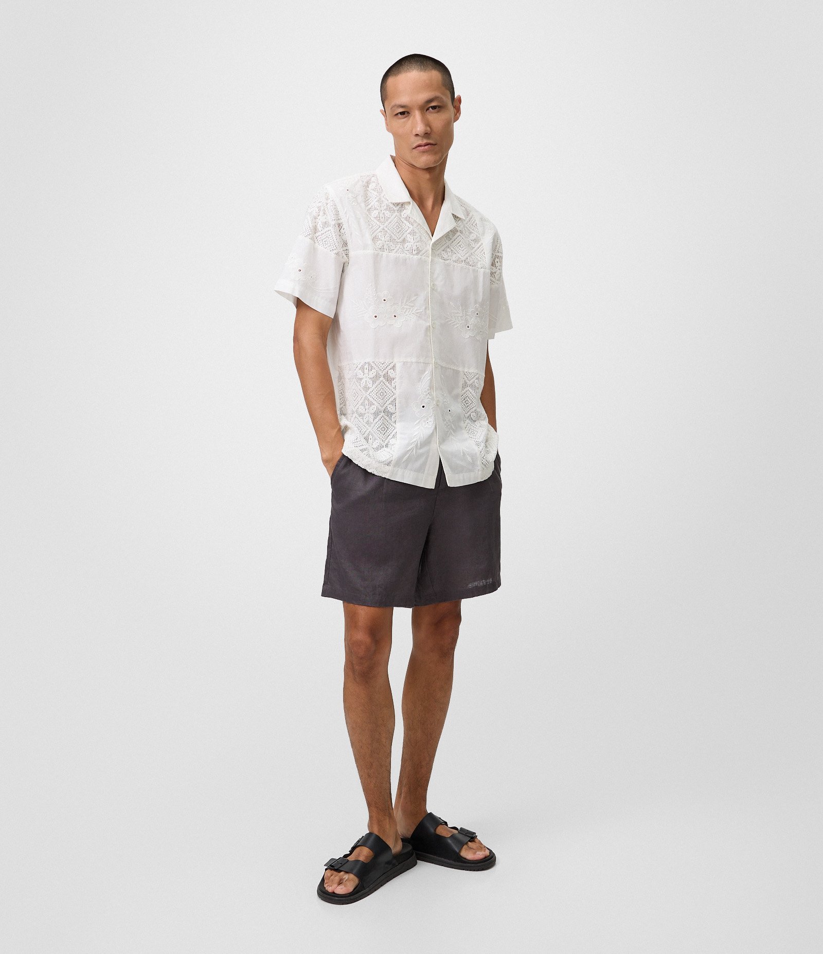 Camisa em Cotton com Patchwork de Triângulos Texturizada Branco 2