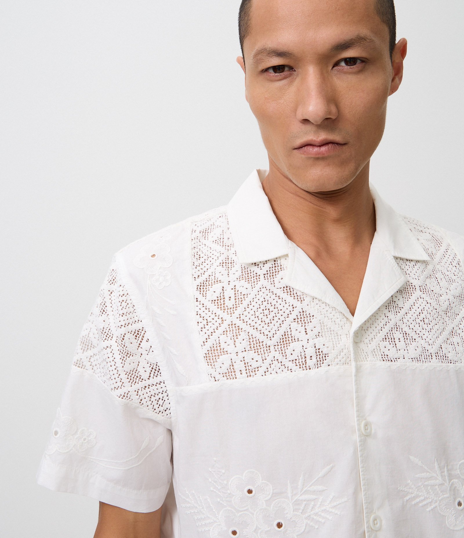 Camisa em Cotton com Patchwork de Triângulos Texturizada Branco 4