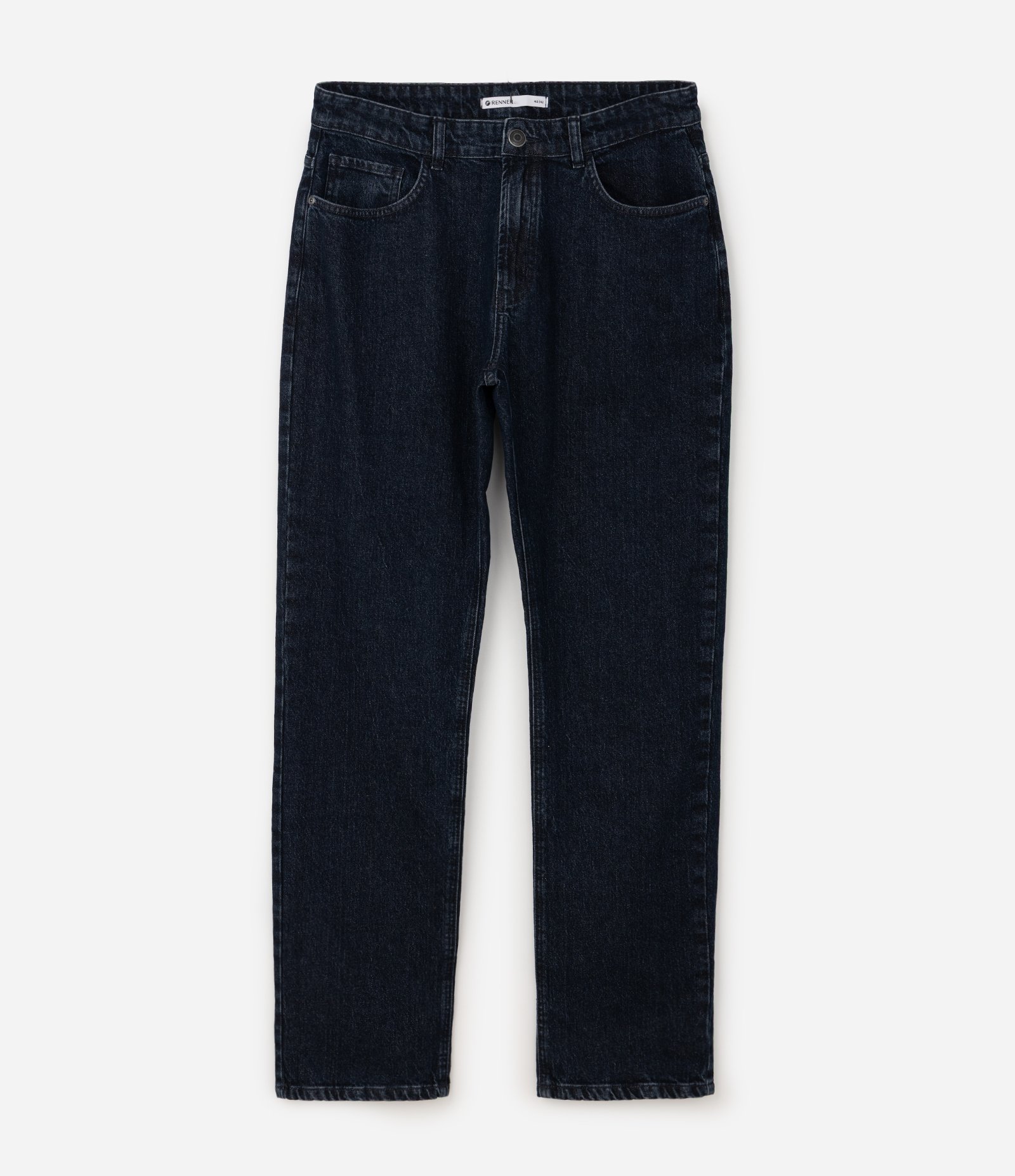 Calça Reta em Jeans com Lavagem Escura Preto 4