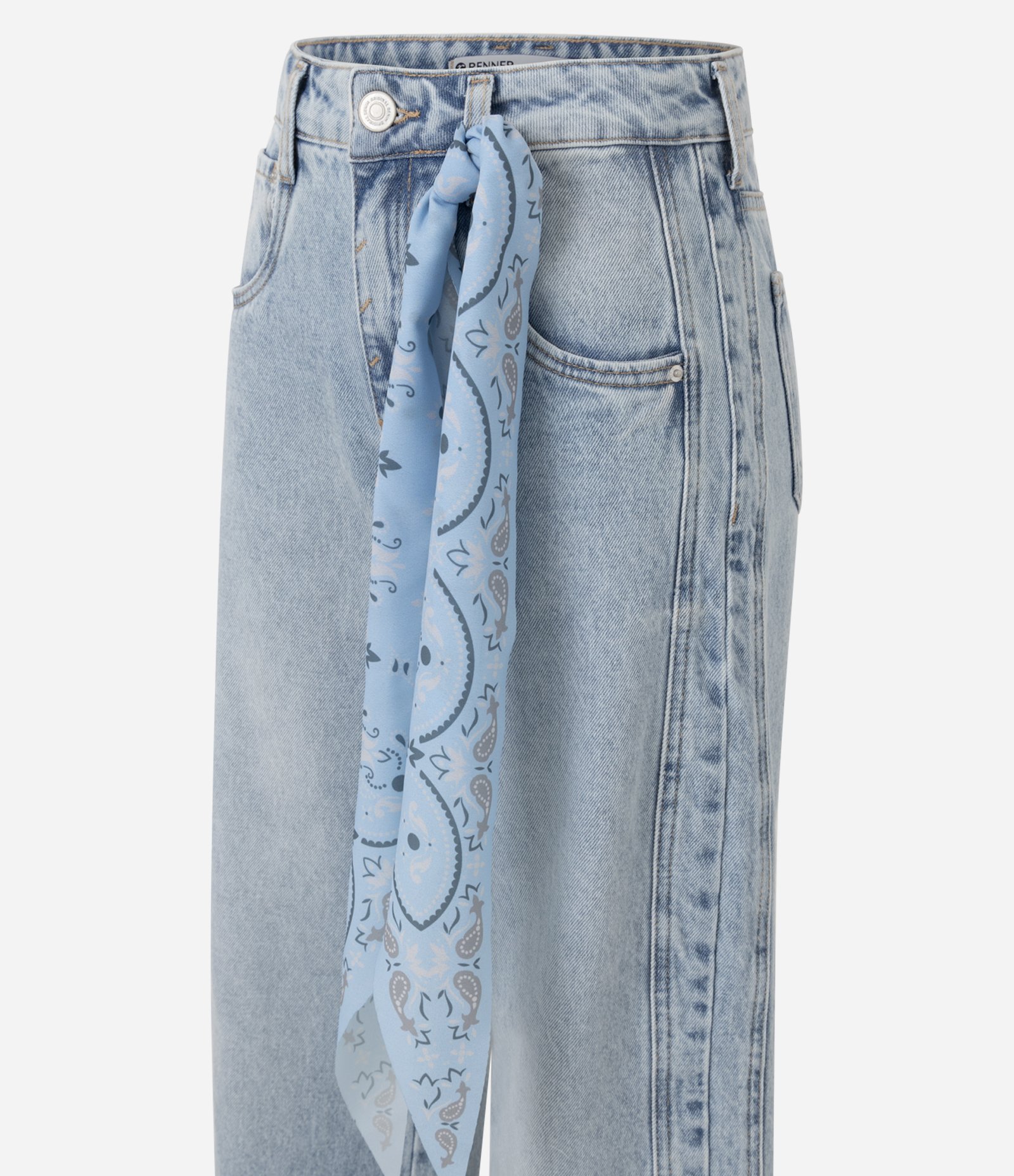 Calça Wide Leg em Jeans Cintura Média com Lenço Paisley Claro 7