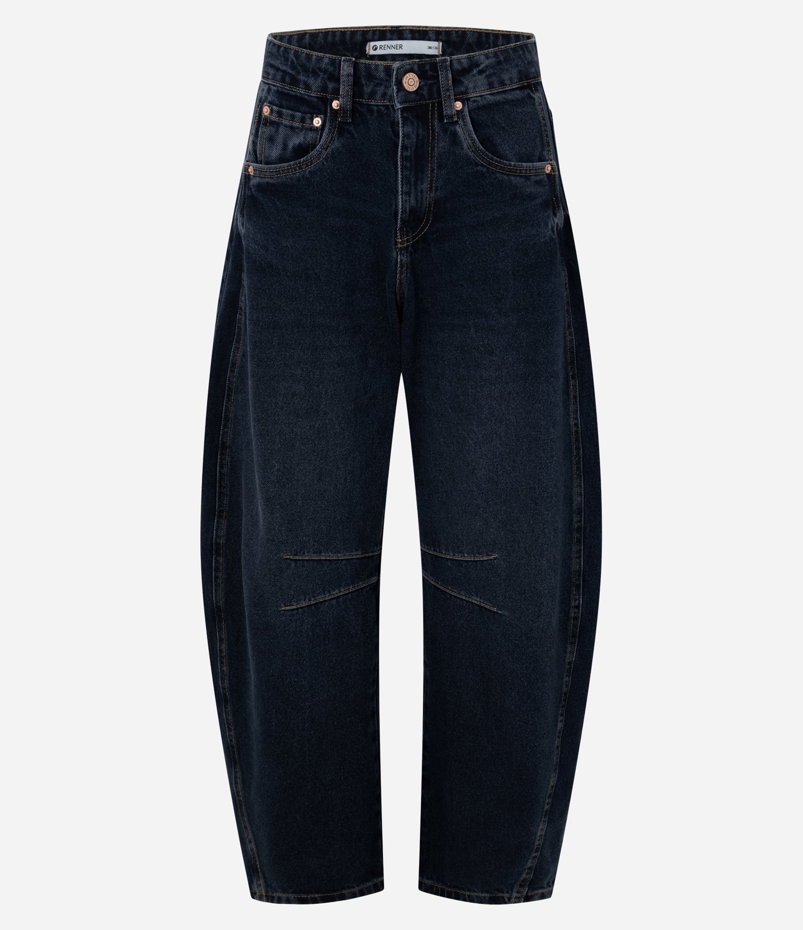 Calça Balloon em Jeans com Cintura Média e Recorte Lateral Azul Escuro 5