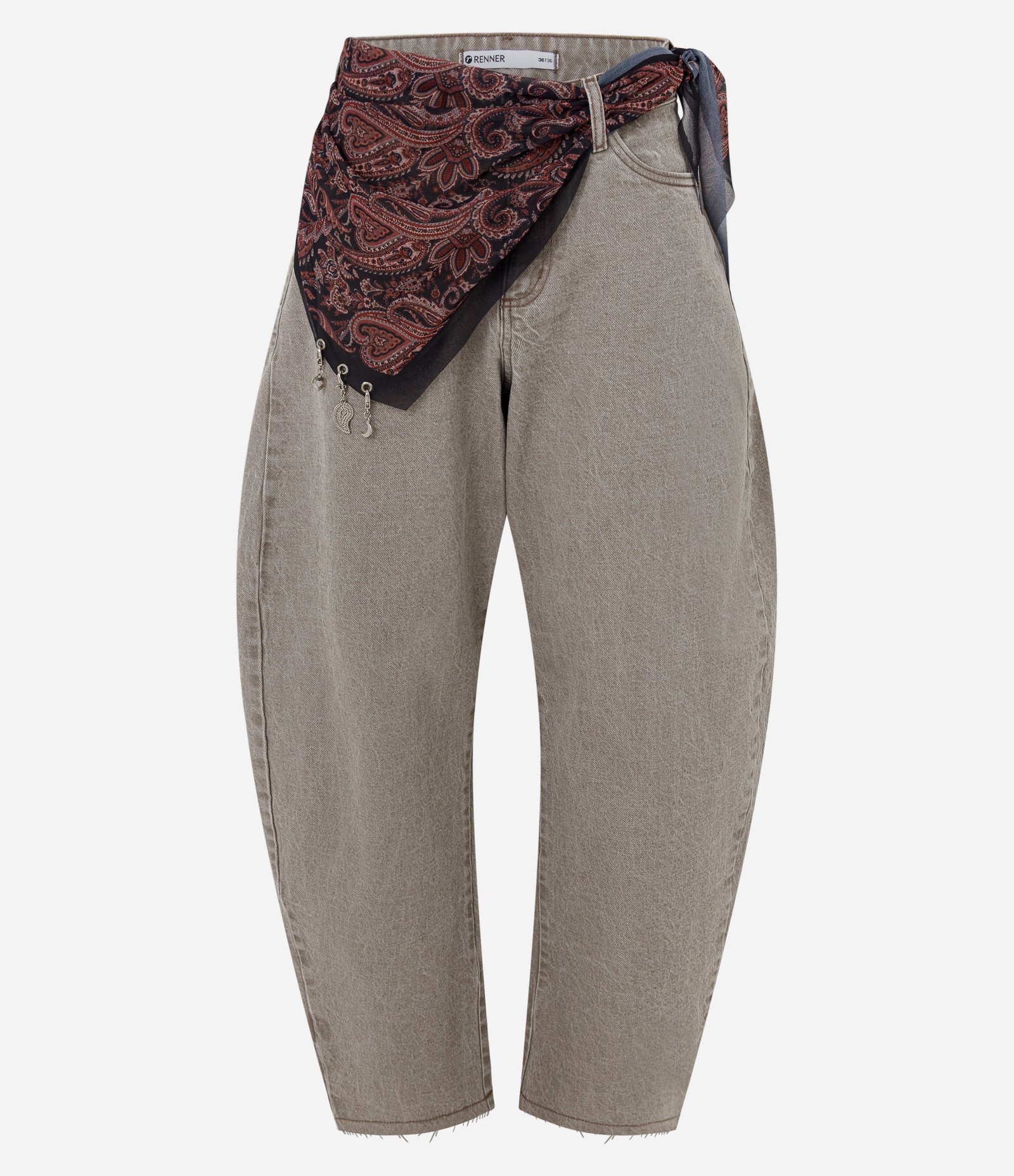 Calça Balloon em Sarja com Cintura Média e Lenço Paisley Verde Acinzentado 5