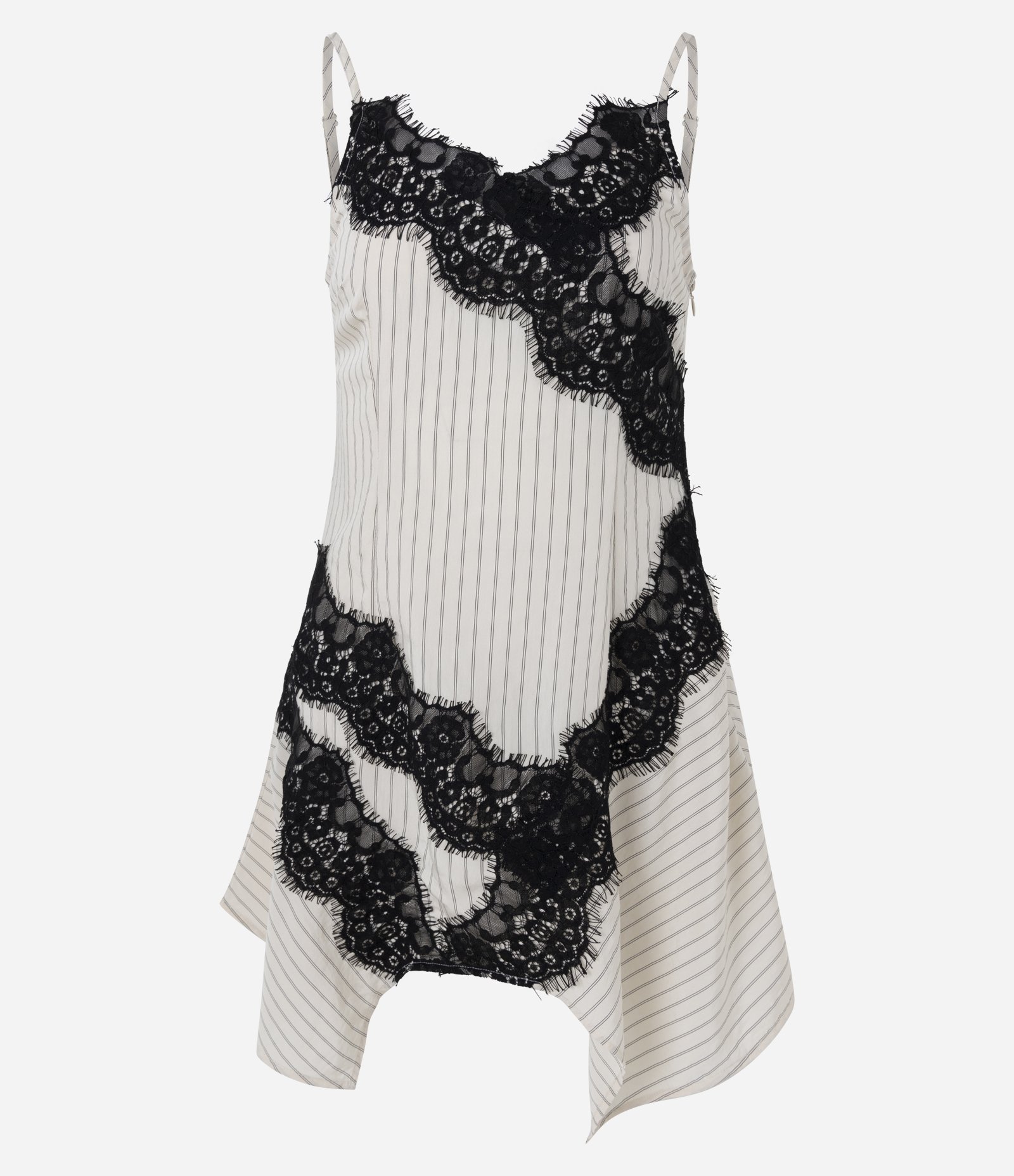 Vestido de Alcinha em Cetim com Listras em Renda e Barra Assimétrica Branco 5