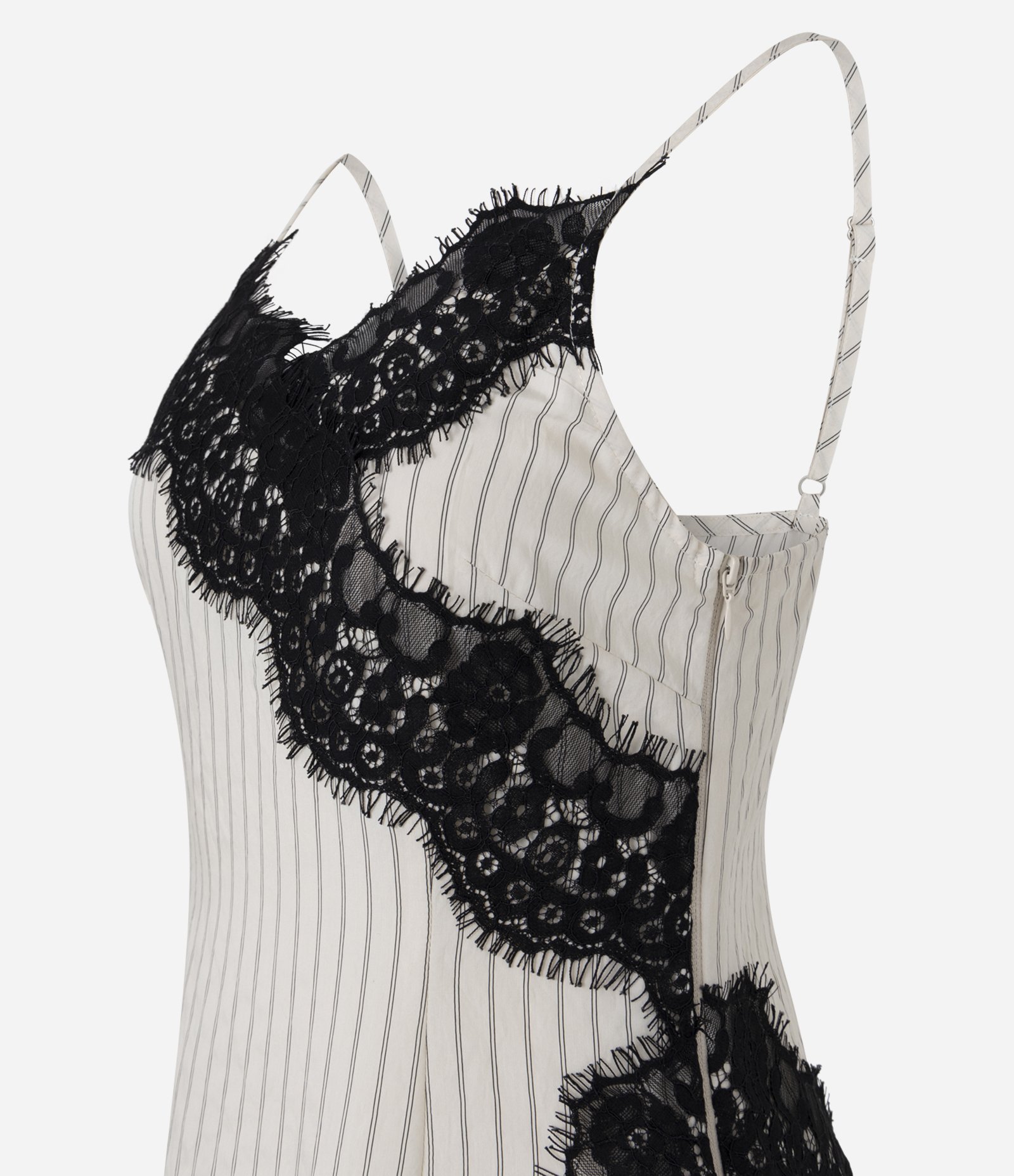 Vestido de Alcinha em Cetim com Listras em Renda e Barra Assimétrica Branco 6