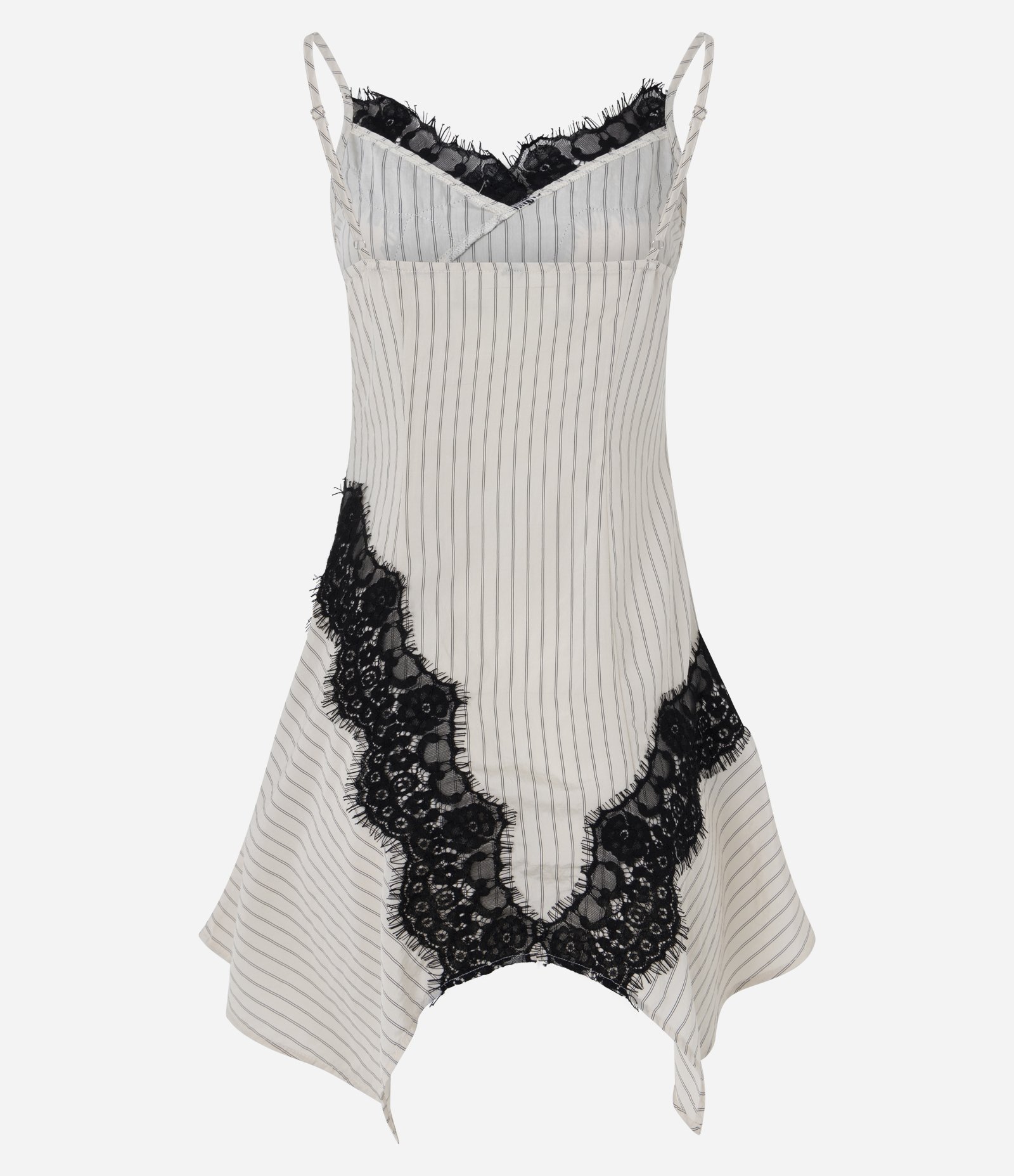 Vestido de Alcinha em Cetim com Listras em Renda e Barra Assimétrica Branco 7