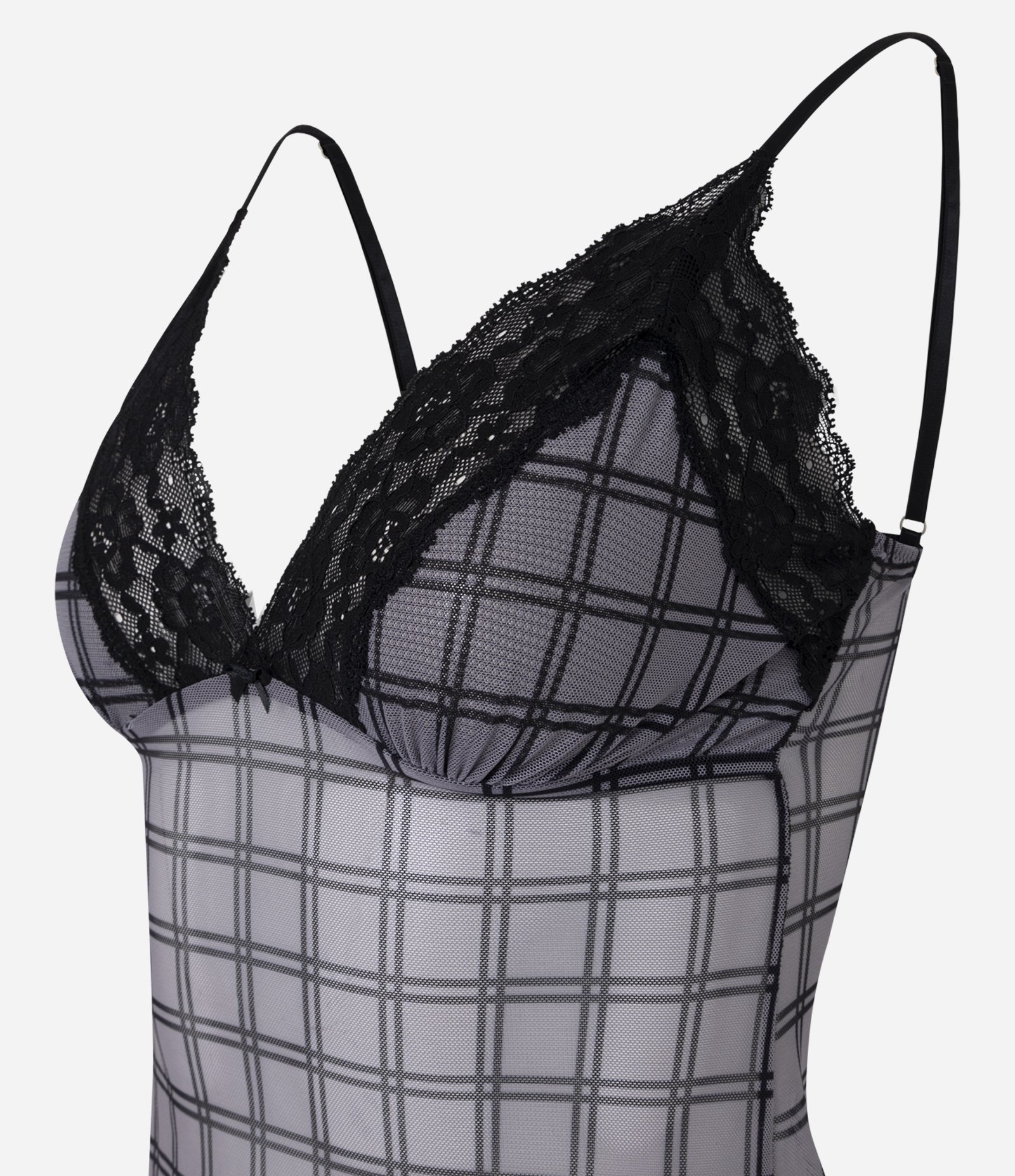 Camisete em Tule com Estampa Xadrez Preto 6