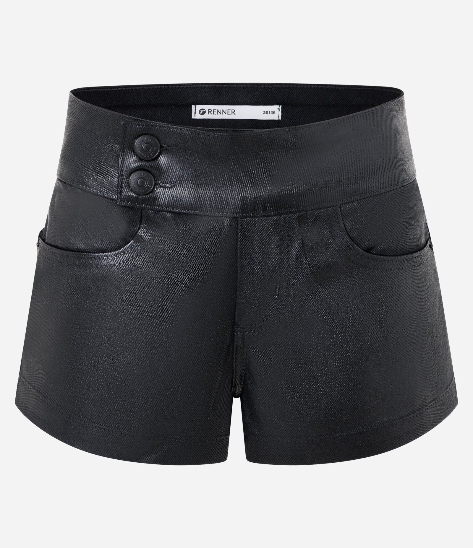 Mini Short em Jeans Resinado com Cintura Baixa Preto 5