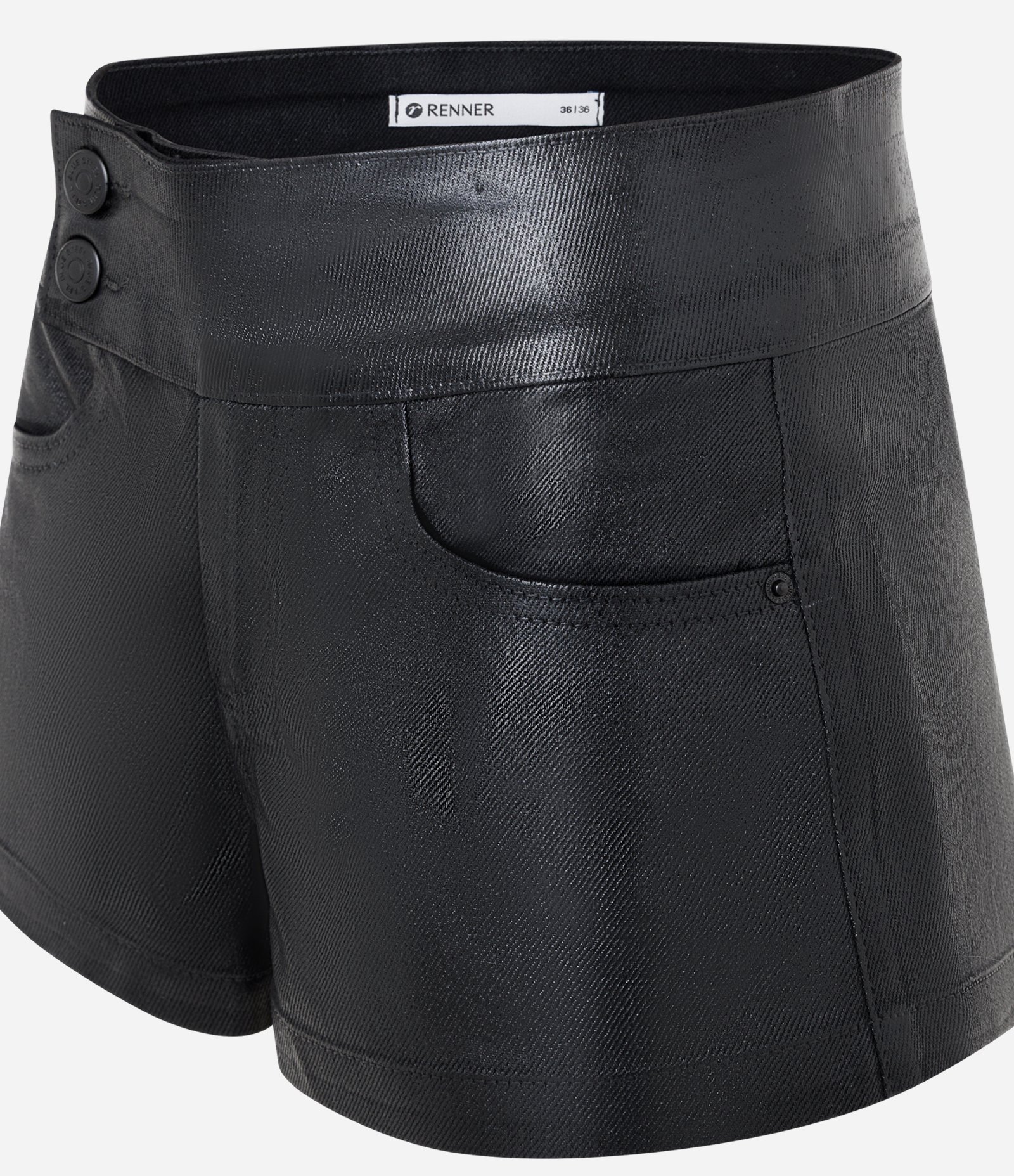 Mini Short em Jeans Resinado com Cintura Baixa Preto 6